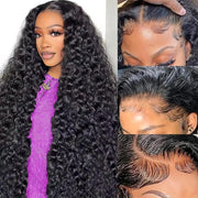SICNPRW 32 Inch 13x6 Deep Wave Lace Front Wigs Human Hair HD Lace Front Wigs Human Hair Pre Plucked 200 Density Glueless 13x6 Deep Curly Frontal Wigs Human Hair for Women
