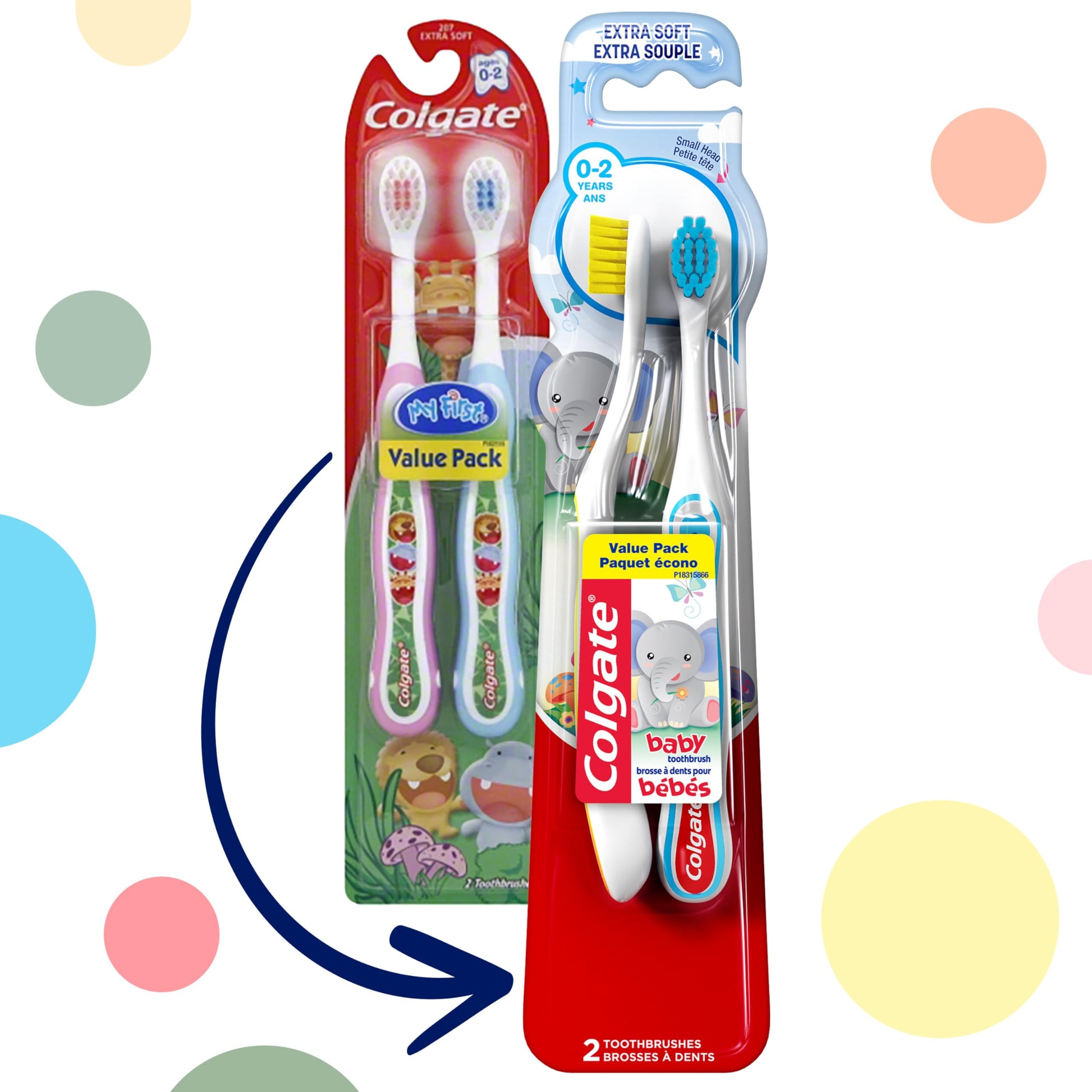 Colgate My First Baby and Toddler Toothbrush, Extra Soft Infant Training Toothbrush, Ages 0-2, 6 Count