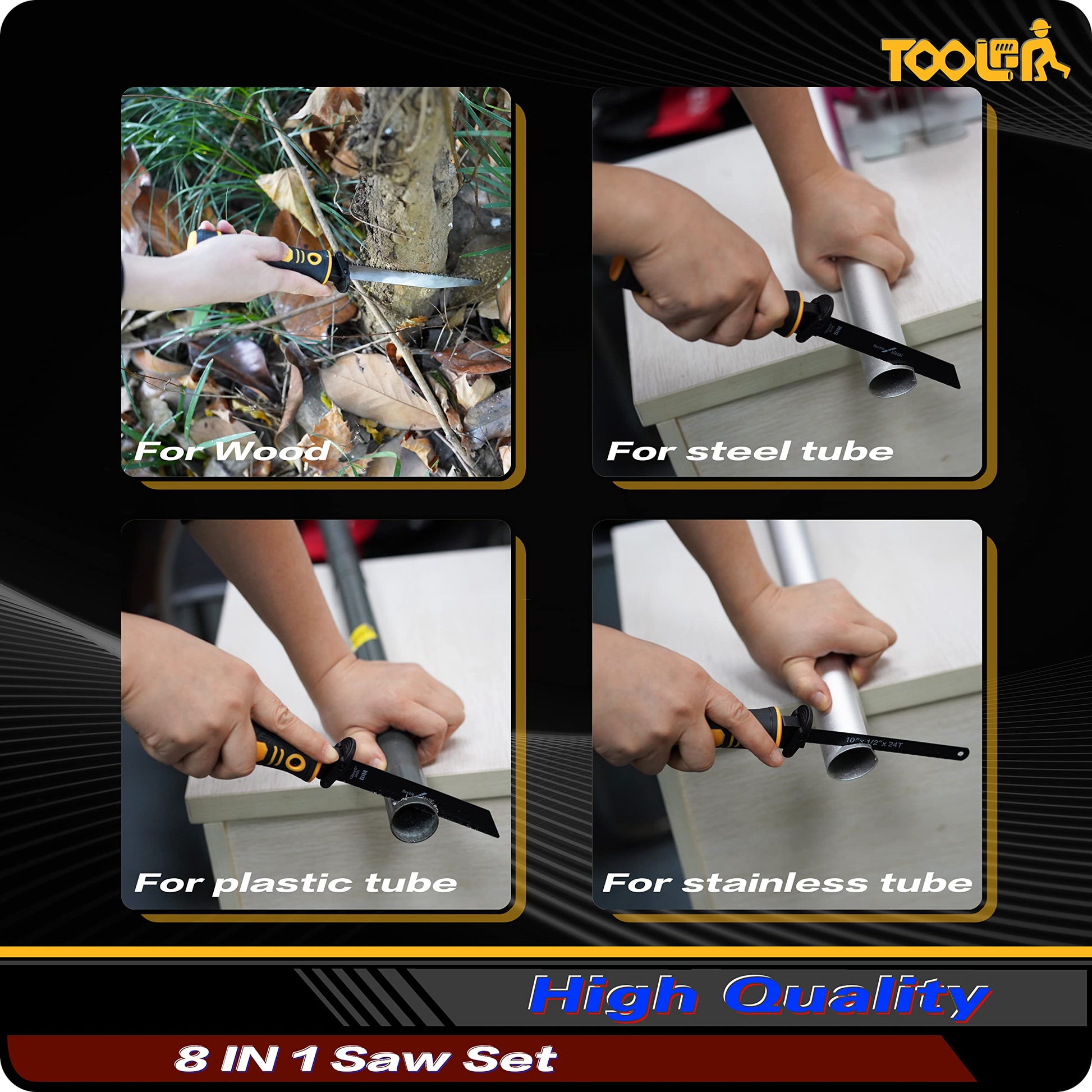 TOOLAN: 8-In-1 Multi Blades Hand Saw, Drywall Cutter. Hacksaw. Long Blade Hand Saw, Jab Saw, For Cutting Drywall, Sheetrock, Wood, Metel, Plastic, Plywood. Blade Quick Change Mechanism.