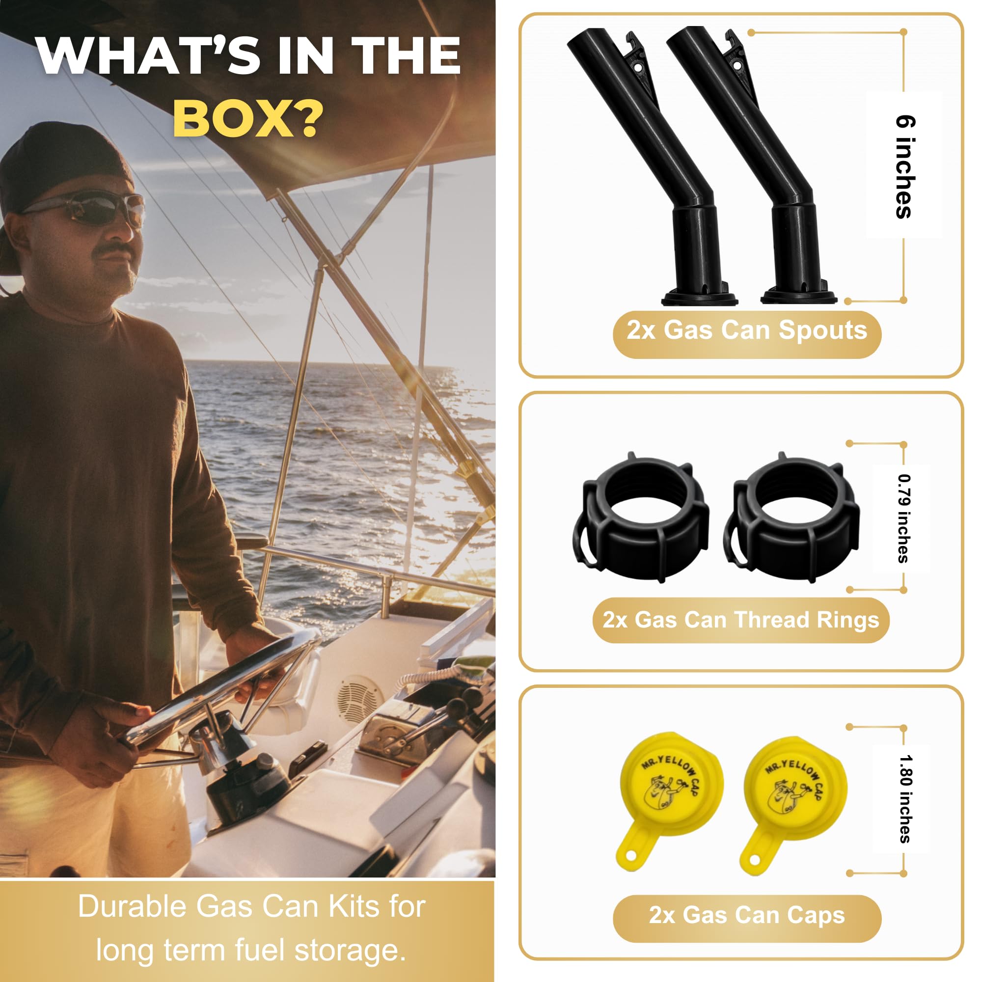 Mr Yellow Cap Gas Can Spout Replacement Old Style For 𝐎𝐥𝐝 𝐒𝐭𝐲𝐥𝐞 𝐁𝐥𝐢𝐭𝐳 𝐂𝐨𝐧𝐭𝐚𝐢𝐧𝐞𝐫𝐬 𝐎𝐍𝐋𝐘 - 2 Gas Can Nozzle Replacement, 2 Gas Caps & 2 Thread Rings, Fuel Can Spout Replacement, Gas Tank Nozzle