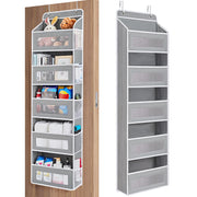 JARLINK Over The Door Organizer Storage, 5 Shelf Hanging Door Organizer with 5 Large Capacity Pockets, Anti Tilt 44 lb Load Behind Door Storage for Bedroom, Bathroom, Pantry, Nursery, (Grey)