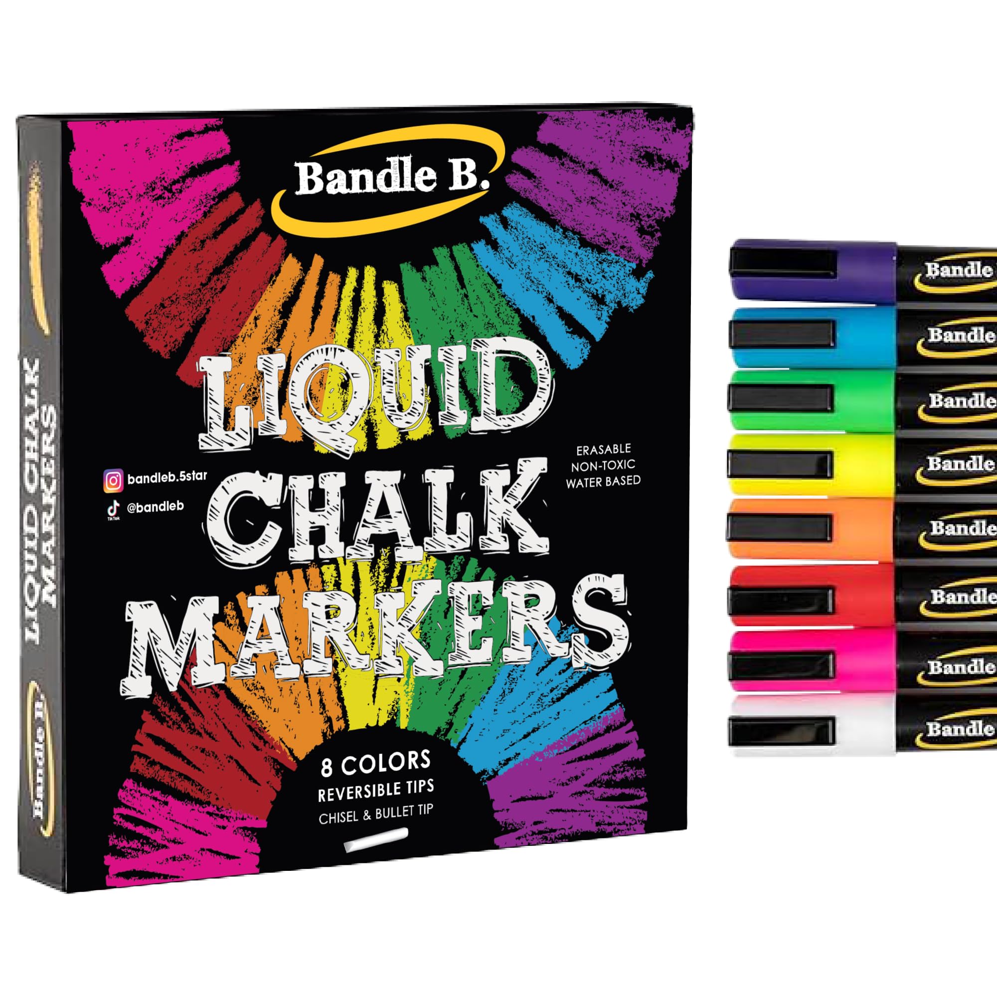 Chalk Markers - 8 Vibrant, Erasable, Non-Toxic, Water-Based, Reversible Tips, For Kids & Grown-Ups for Glass or Chalkboard Markers for Businesses, Restaurants, Liquid Drawing Chalk (Vibrant 6mm)