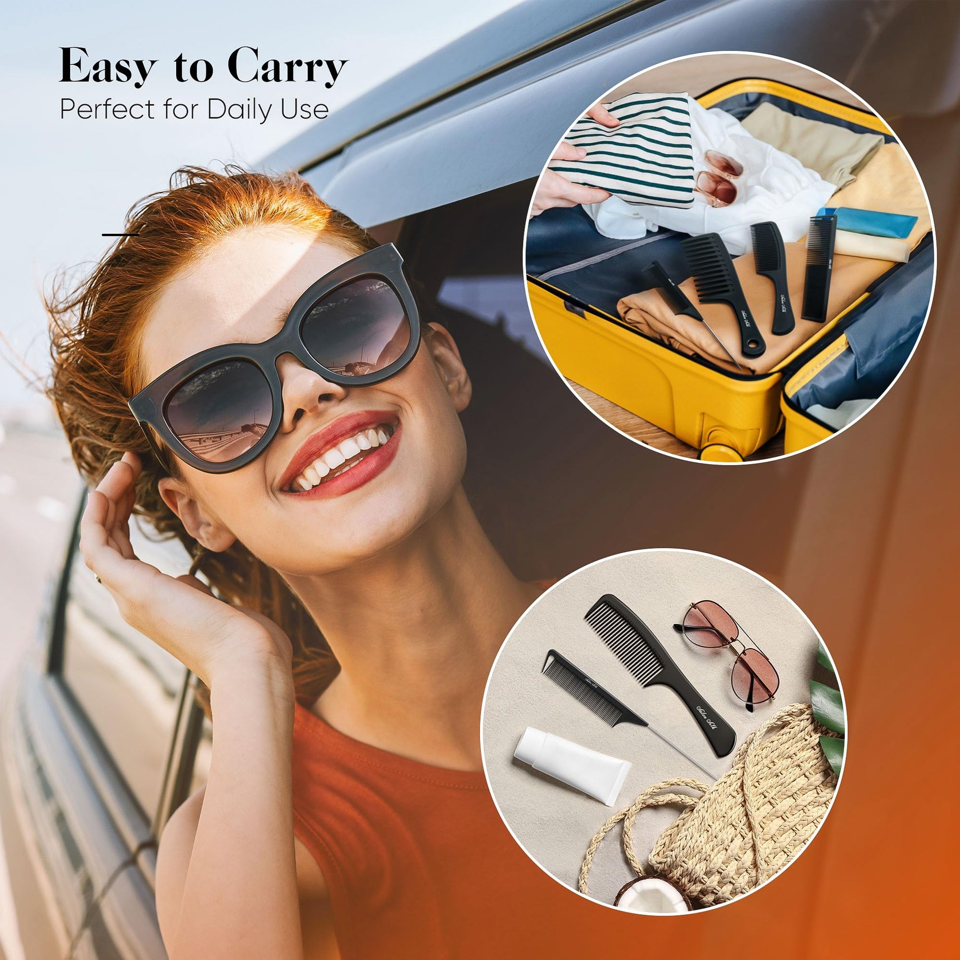 SALONSILK 4PCS Professional Comb Set, Wide Tooth Rat Tail Fine Tooth Hair Combs, Braiding Cutting Barber Styling Curly Parting Set for Men and Women