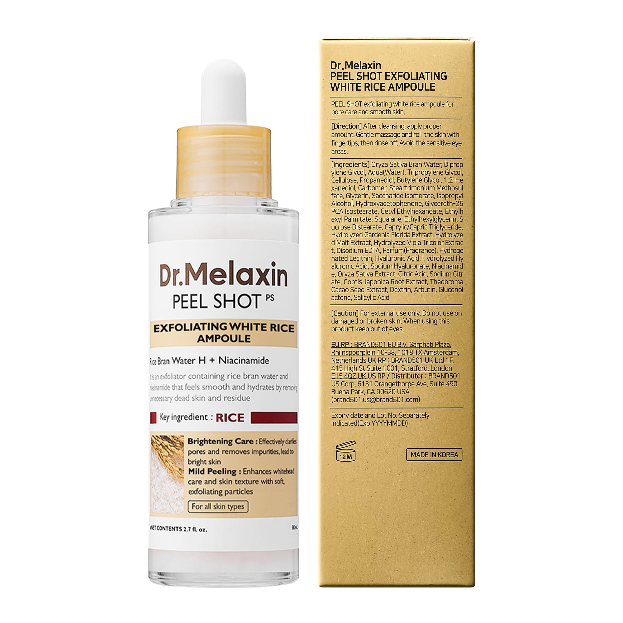 Dr.Melaxin Peel Shot Glow White Rice Peeling Ampoule, Soft Exfoliating Face and Body Scrub Dead Skin Cells Remover for All Skin Types korean skin care 80ml