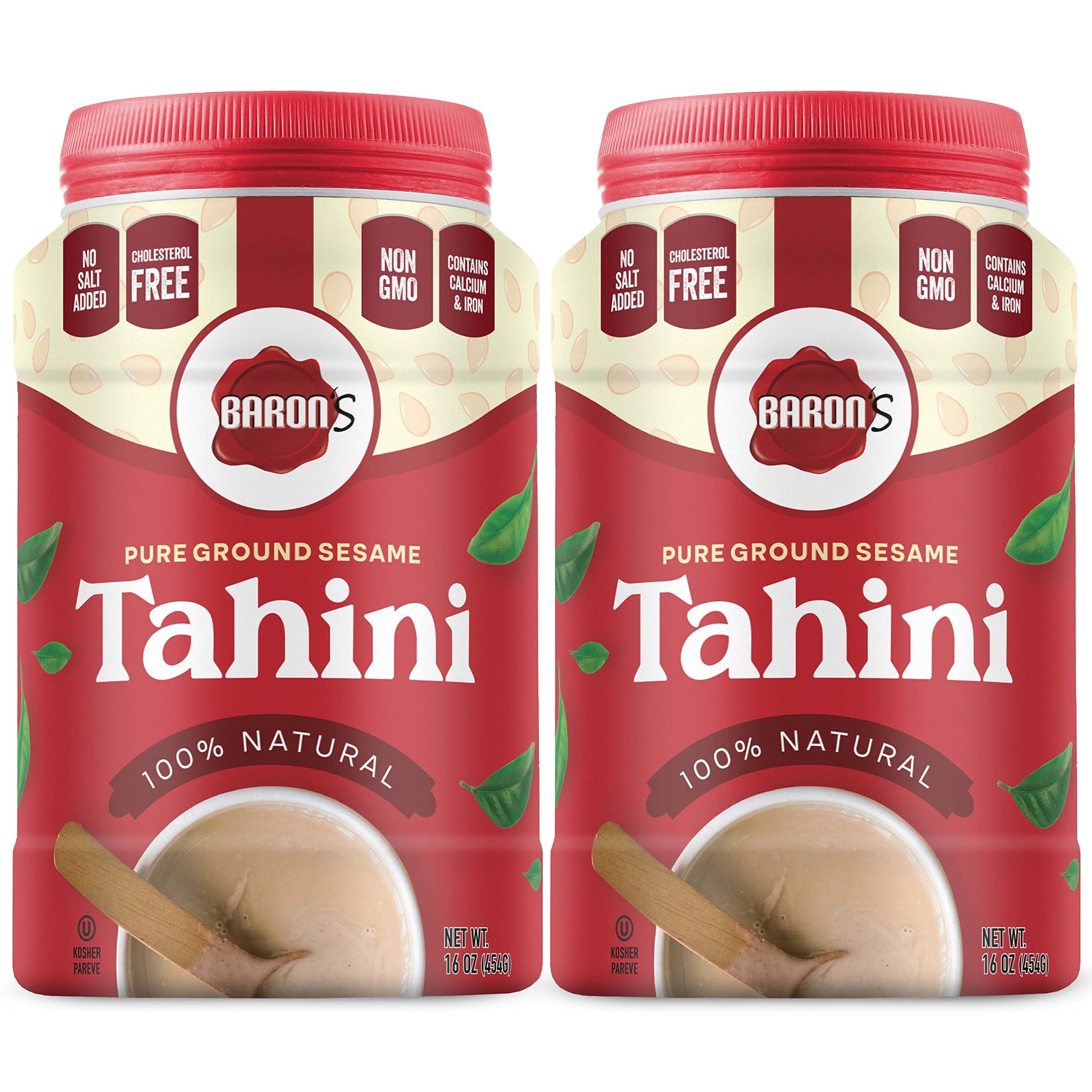Baron's Kosher 100% Pure Ground Sesame Tahini 16-ounce Jars (1 Pound (Pack of 2))