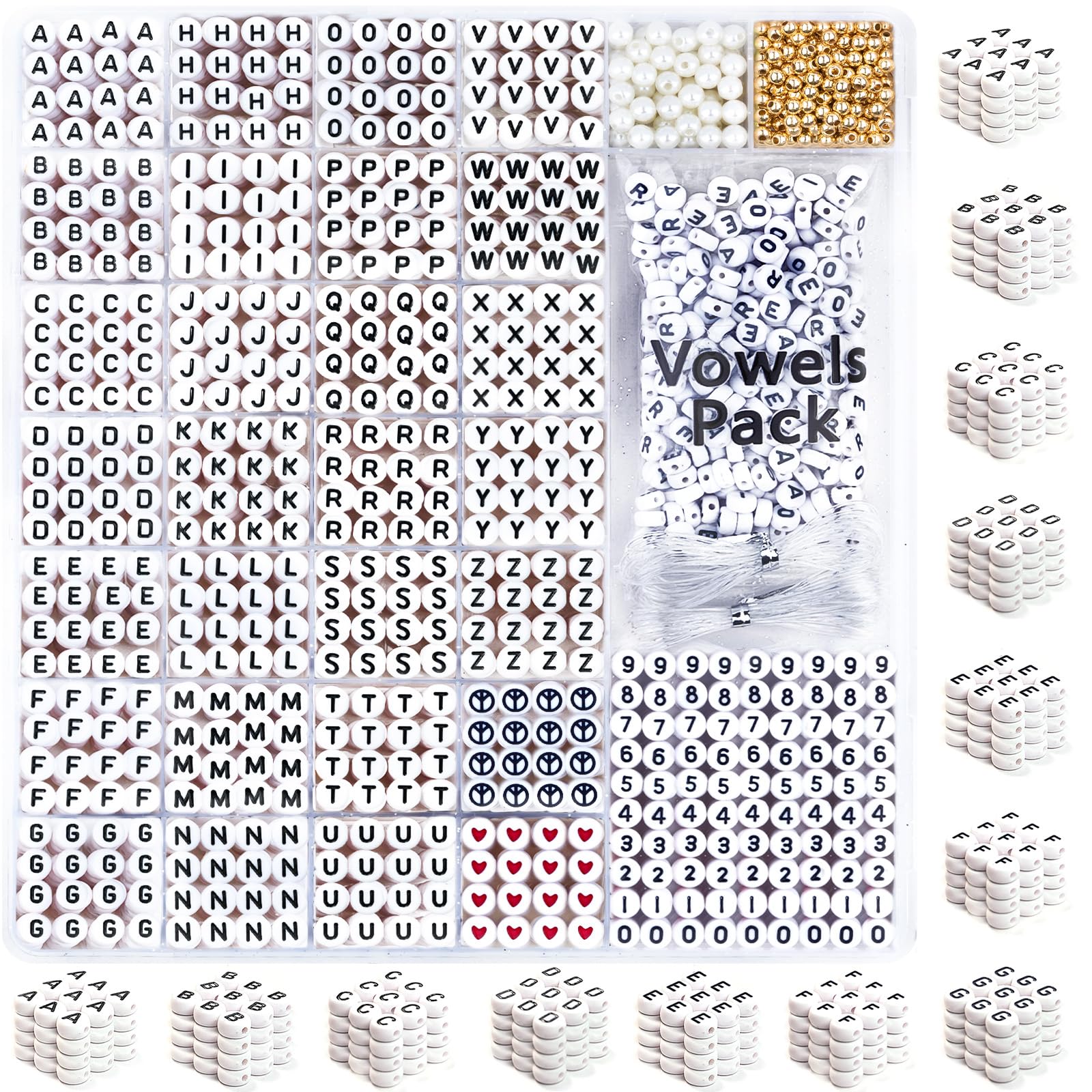 DoDoBeads 1650 Pcs Letter Beads Kit with Extra Vowels and Numbers, Alphabet Beads for Bracelets Making, Perfect for Friendship Bracelets