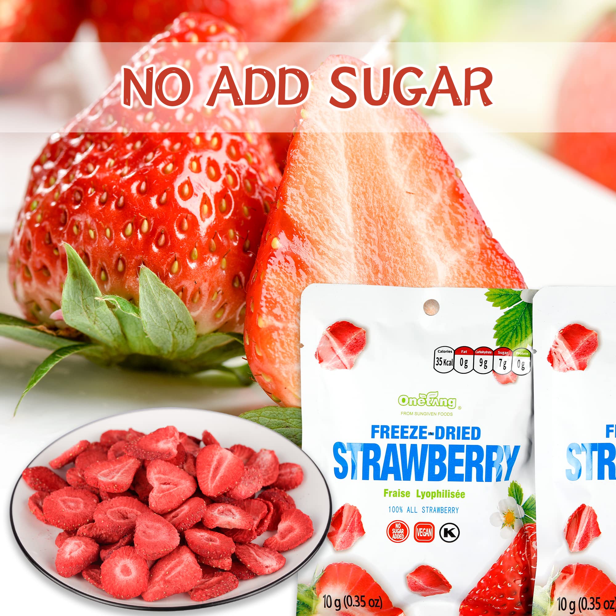 ONETANG Freeze-Dried Fruit Strawberry, 10 Pack Single-Serve Pack, Non GMO, Kosher, No Add Sugar, Gluten free, Vegan, Holiday Day Gifts, Healthy Snack 0.35 Ounce