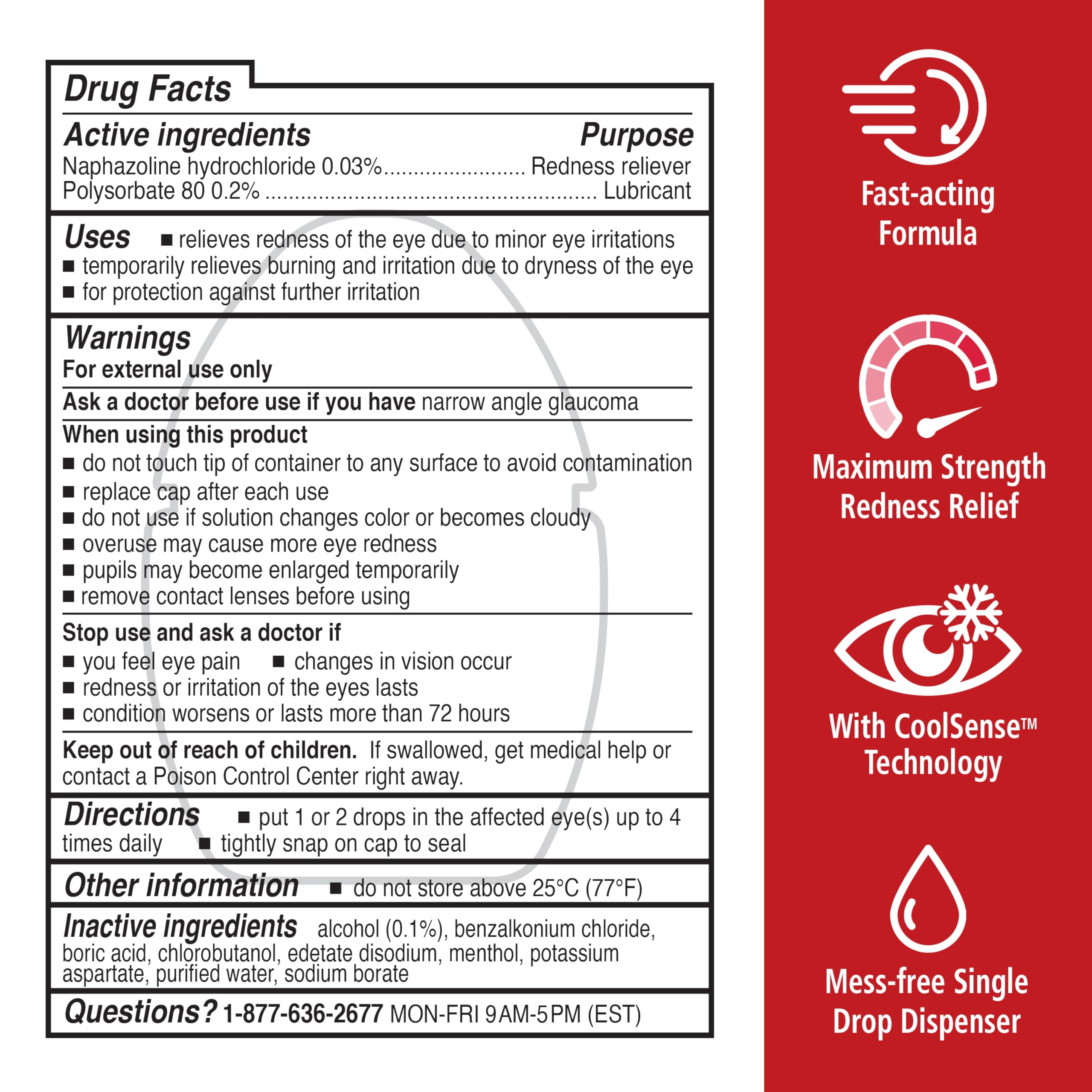 Rohto Max Strength Redness Reliever, Lubricant Eye Drops, Fast, Cooling Relief for Red, Dry, Itchy Eyes, Redness and Dryness Symptom Relief, Soothing Eye Drops, 0.4 fl oz Bottle