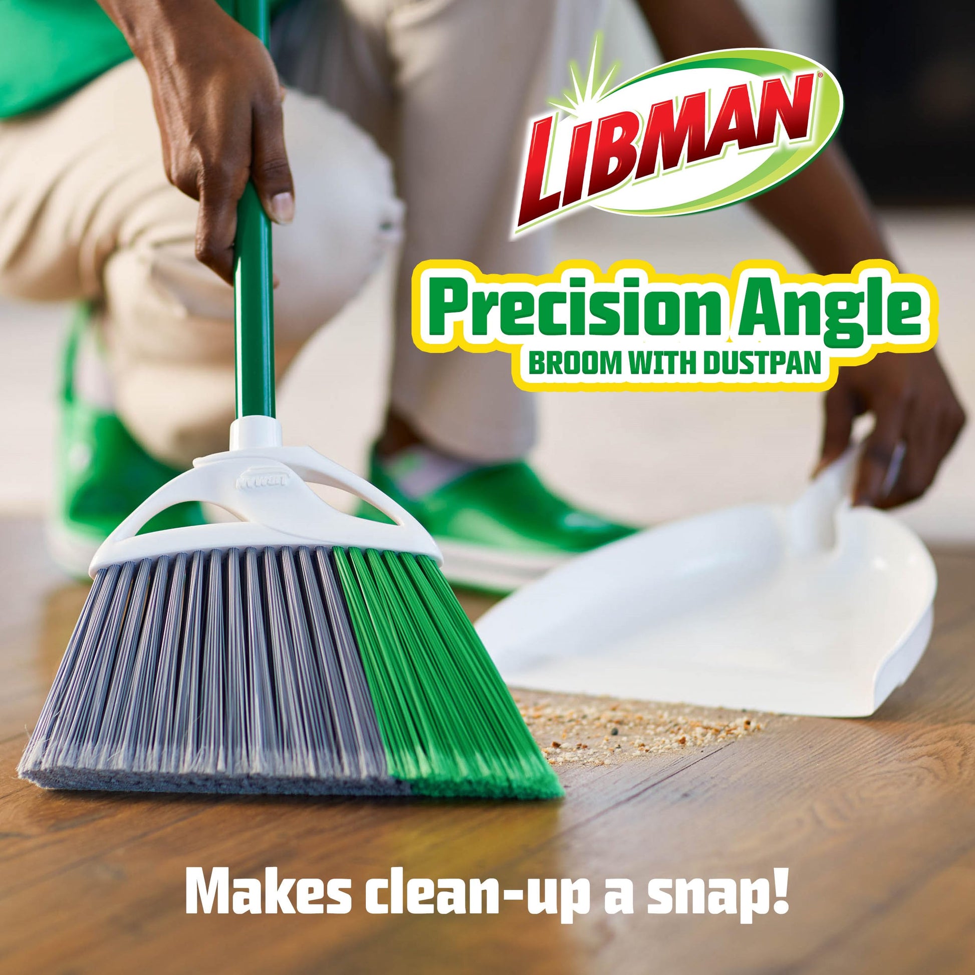Libman Precision Angle Broom with Dustpan Combo Set for Sweeping Indoor and Outdoor Floors, Pet, Dog Hair Broom, 49” Long Handle, 11" Wide Broom, 10.25" Wide Dust Pan