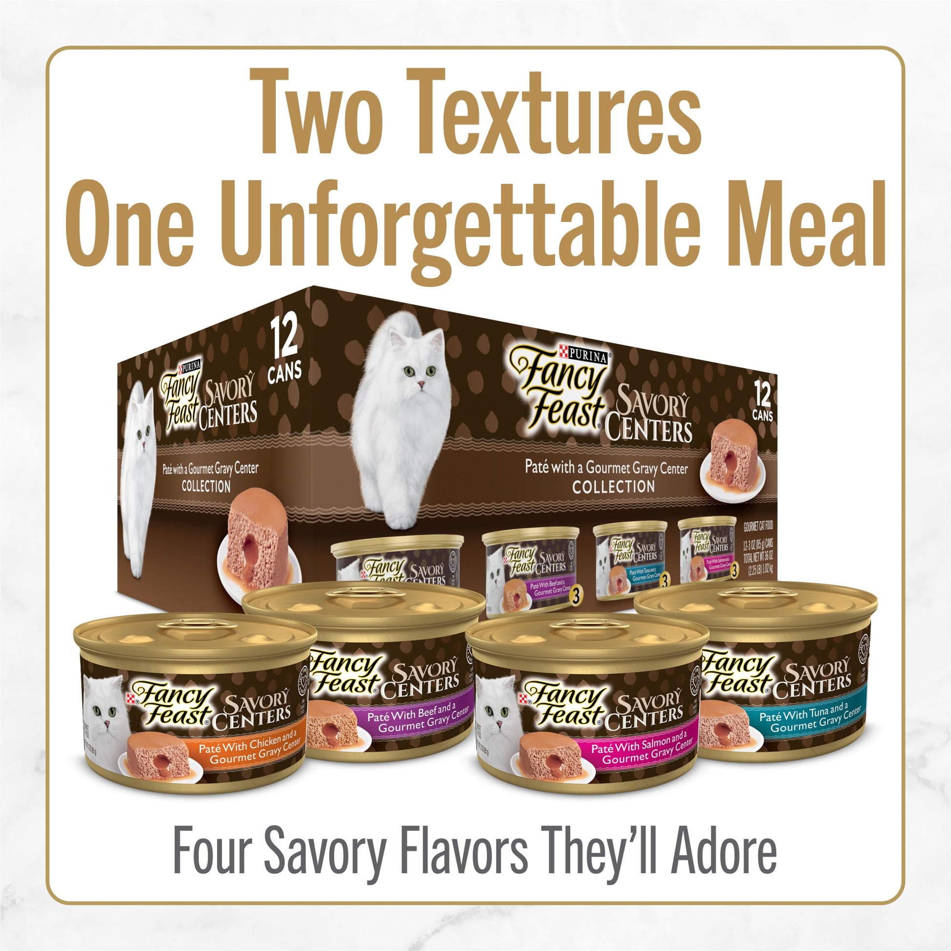 Purina Fancy Feast Savory Centers Wet Cat Food Pate Variety Pack With Chicken, Salmon, Beef, and Tuna Pate with Gravy Center - (Pack of 24) 3 oz. Cans