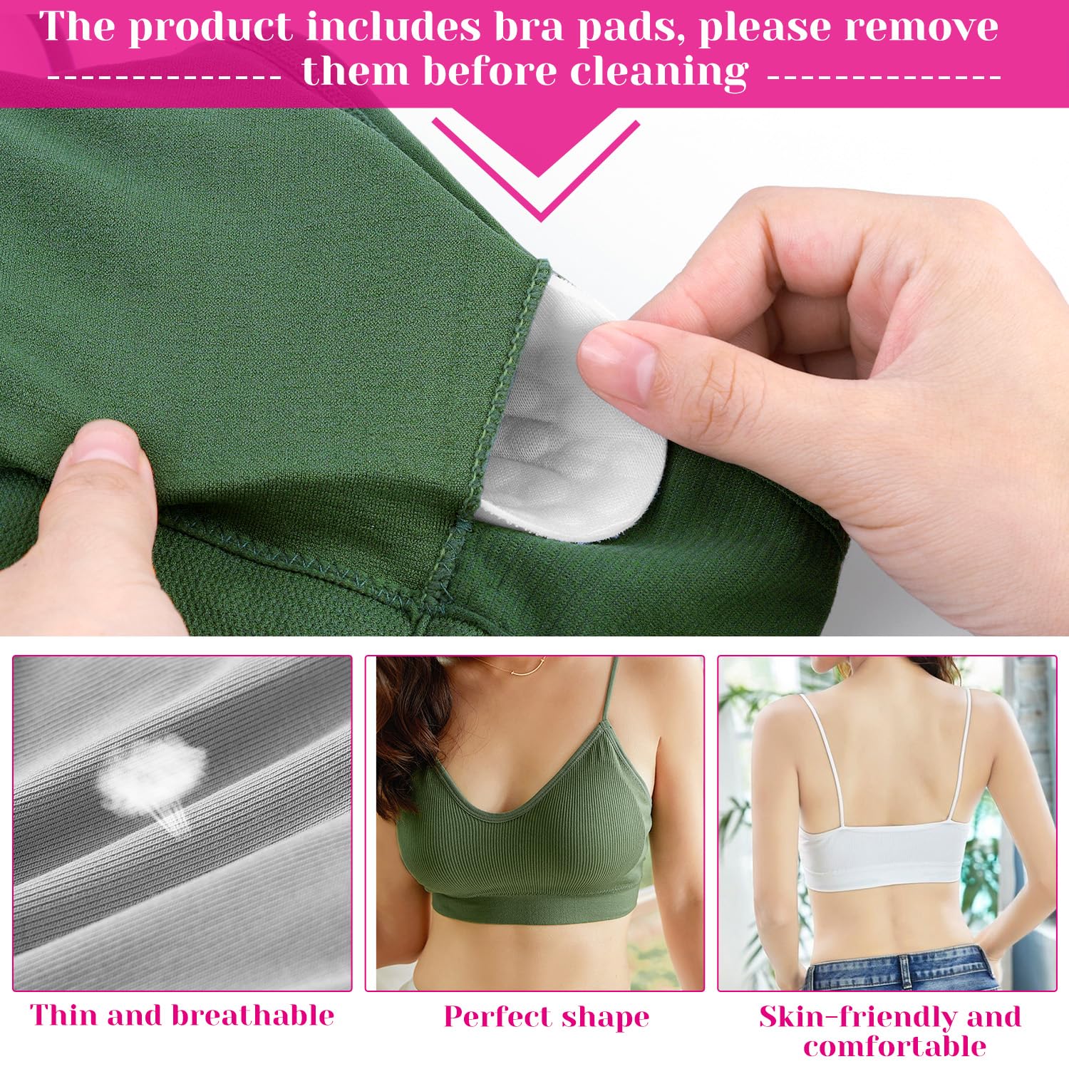 selizo Padded Bralettes for Women, 6 Pcs Sports Bras for Women Pack, V Neck Cami Bando Bra for Women Girls, S-M