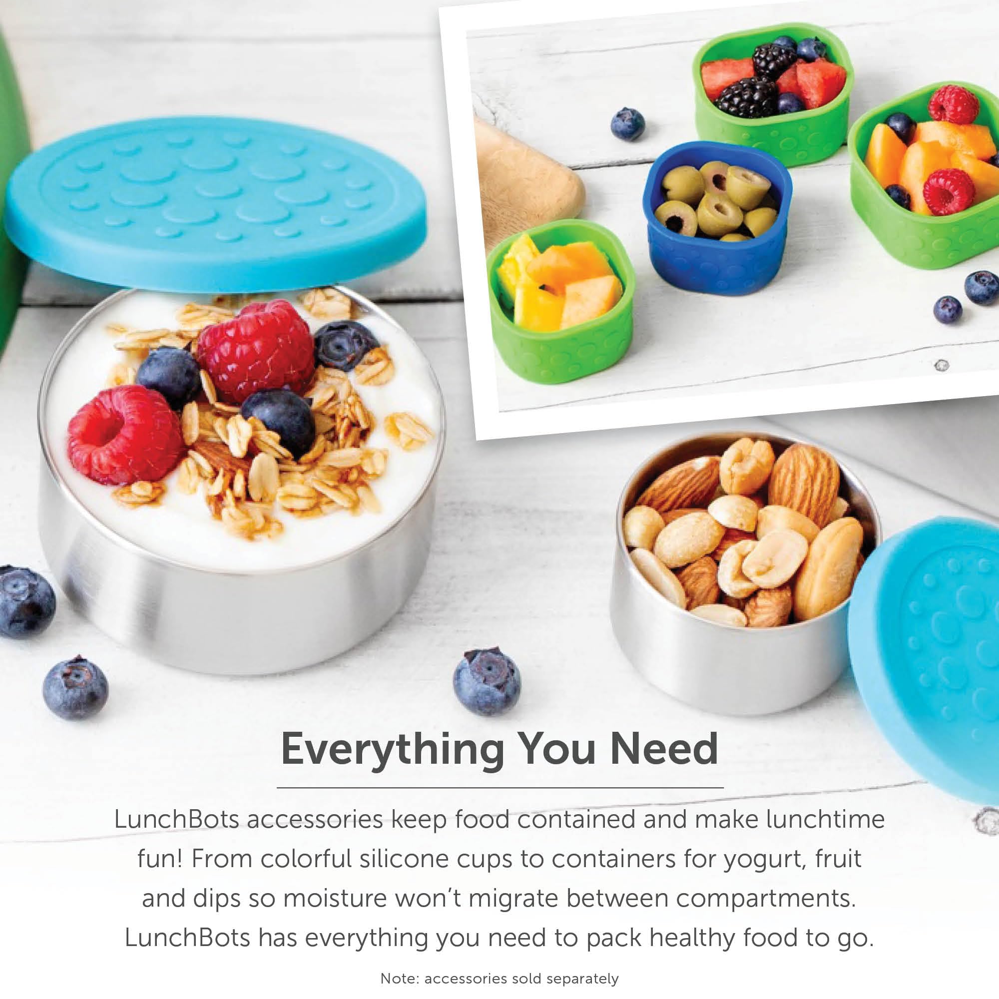 LunchBots Small Protein Packer Bento Box - Extra Small Divided Stainless Steel Snack Container - 4 Sections for 1-2oz of Nuts, Meat, Cheese, Finger Foods - Dishwasher Safe - Stainless Lid