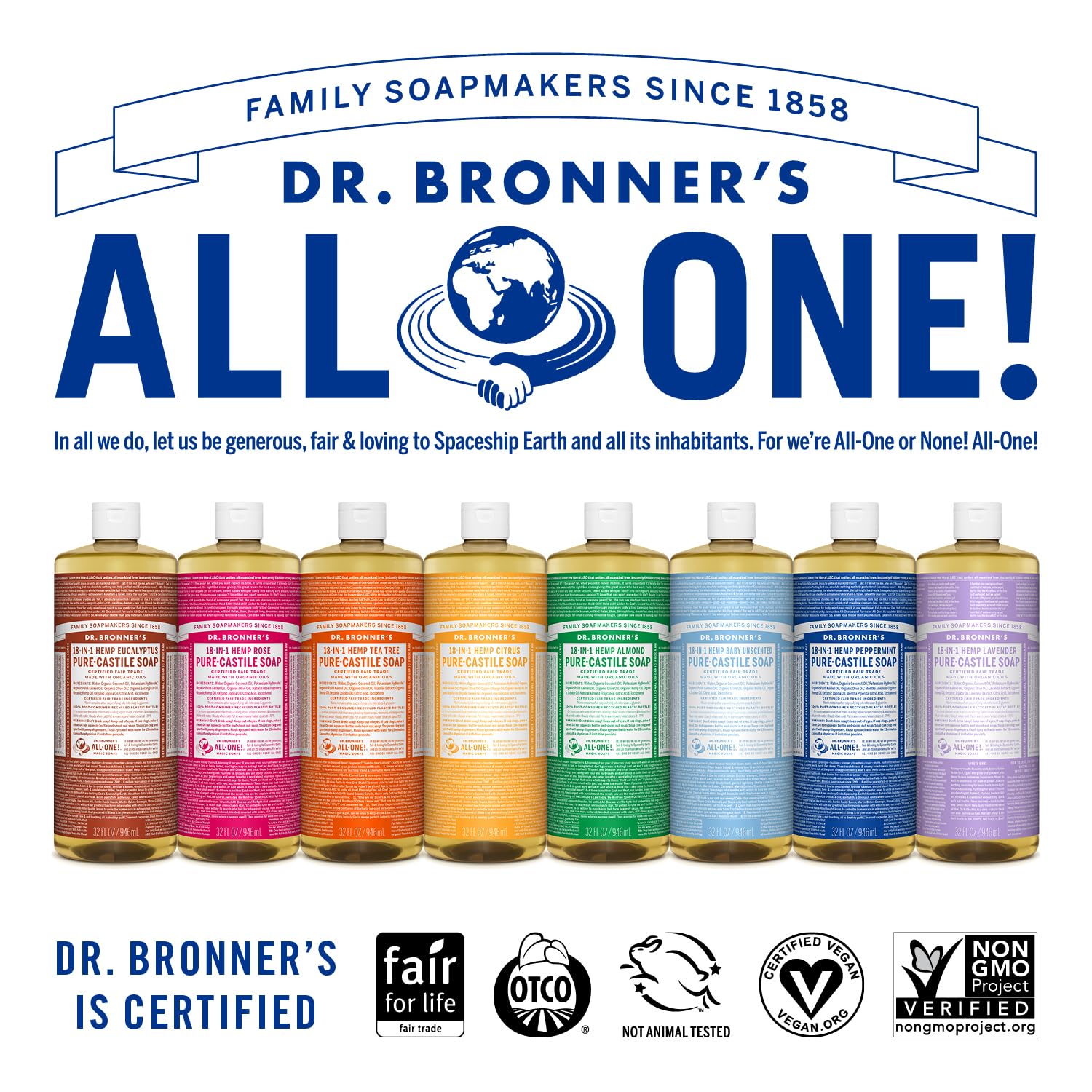 Dr. Bronner's Pure-Castile Magic Soap Liquid (Tea Tree, 32 ounce, 2-Pack) - Made with Regenerative Organic Certified Oils, 18-in-1 Uses: Body, Hair, Laundry & Dishes, Concentrated, Vegan, Non-GMO
