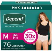 Depend Fresh Protection Adult Incontinence & Postpartum Bladder Leak Underwear for Women, Disposable, Maximum, Medium, Blush, 76 Count (2 Packs of 38), Packaging May Vary