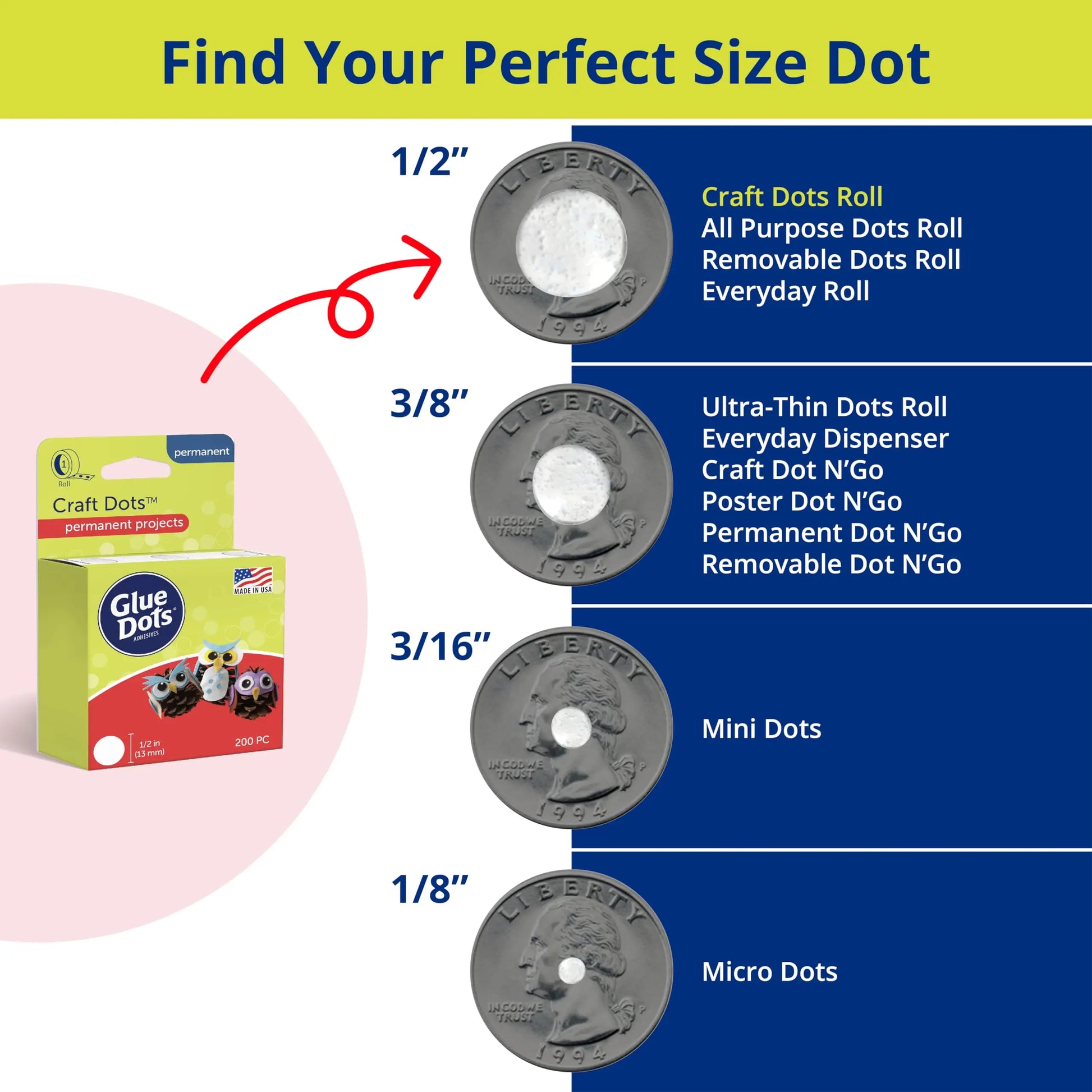 Glue Dots, Craft Dots, Double-Sided, 1/2", .5 Inch, 200 Dots, DIY Craft Glue Tape, Sticky Adhesive Glue Points, Liquid Hot Glue Alternative, Clear
