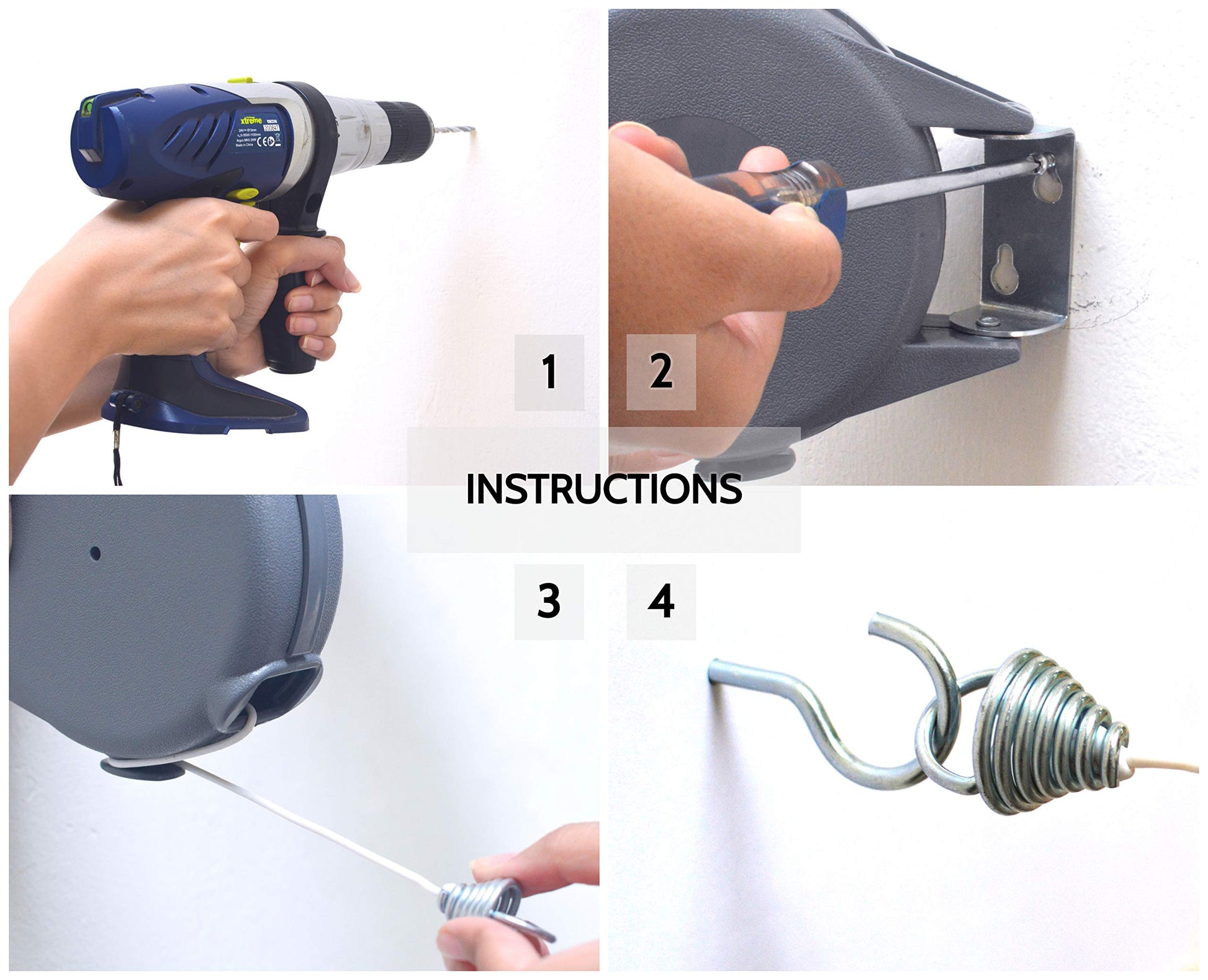 Retractable Clothesline - Portable Heavy Duty Indoor and Outdoor Washing Line - 45 Feet PVC Retracting Clothes Line with Wall Mount Hang The Wet Dry Clothing Laundry - Easy Installation (Grey)