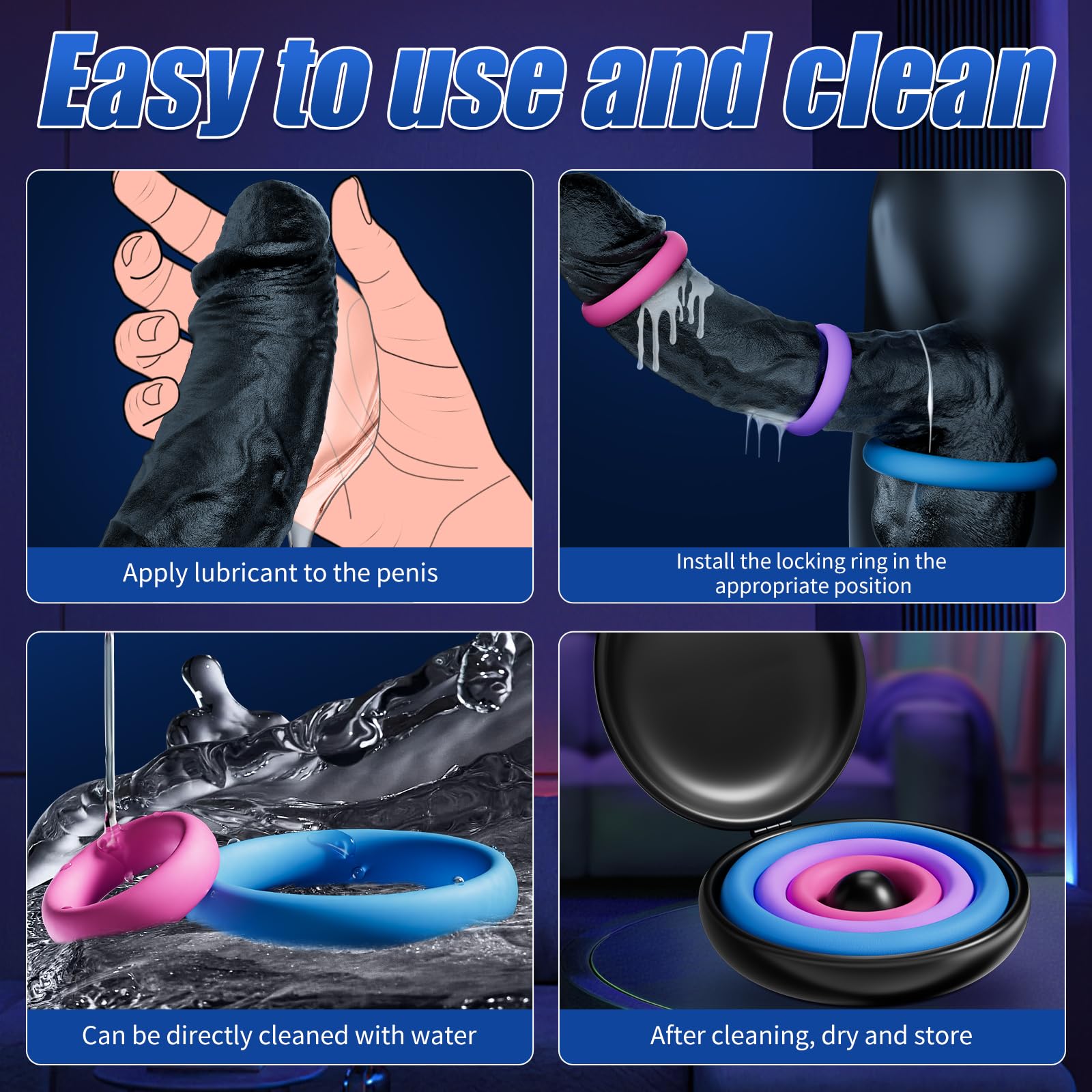 Joeaua Sex Toys Silicone Cock/Penis Ring - Multi-Coloured Cockring Couples Sex Toy with 3 Pcs Different Sizes for Erection Enhancing Long Lasting Stronger, Adult Sex Toys for Men or Couple Pleasure
