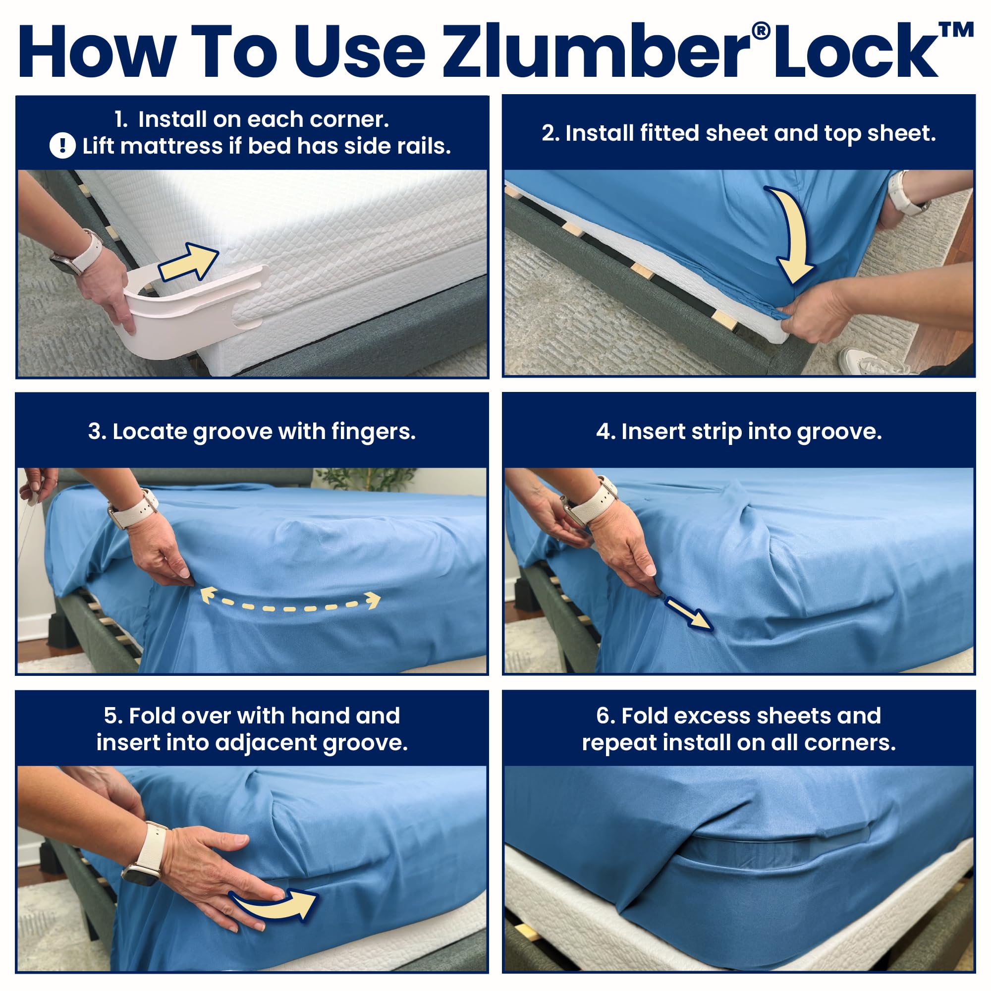 The Original USA Patented ZlumberLock – Secure Sheet Holder with Heavy-Duty Mattress Straps – No More Loose Bedding, Universal Fit, Easy One-Time Installation