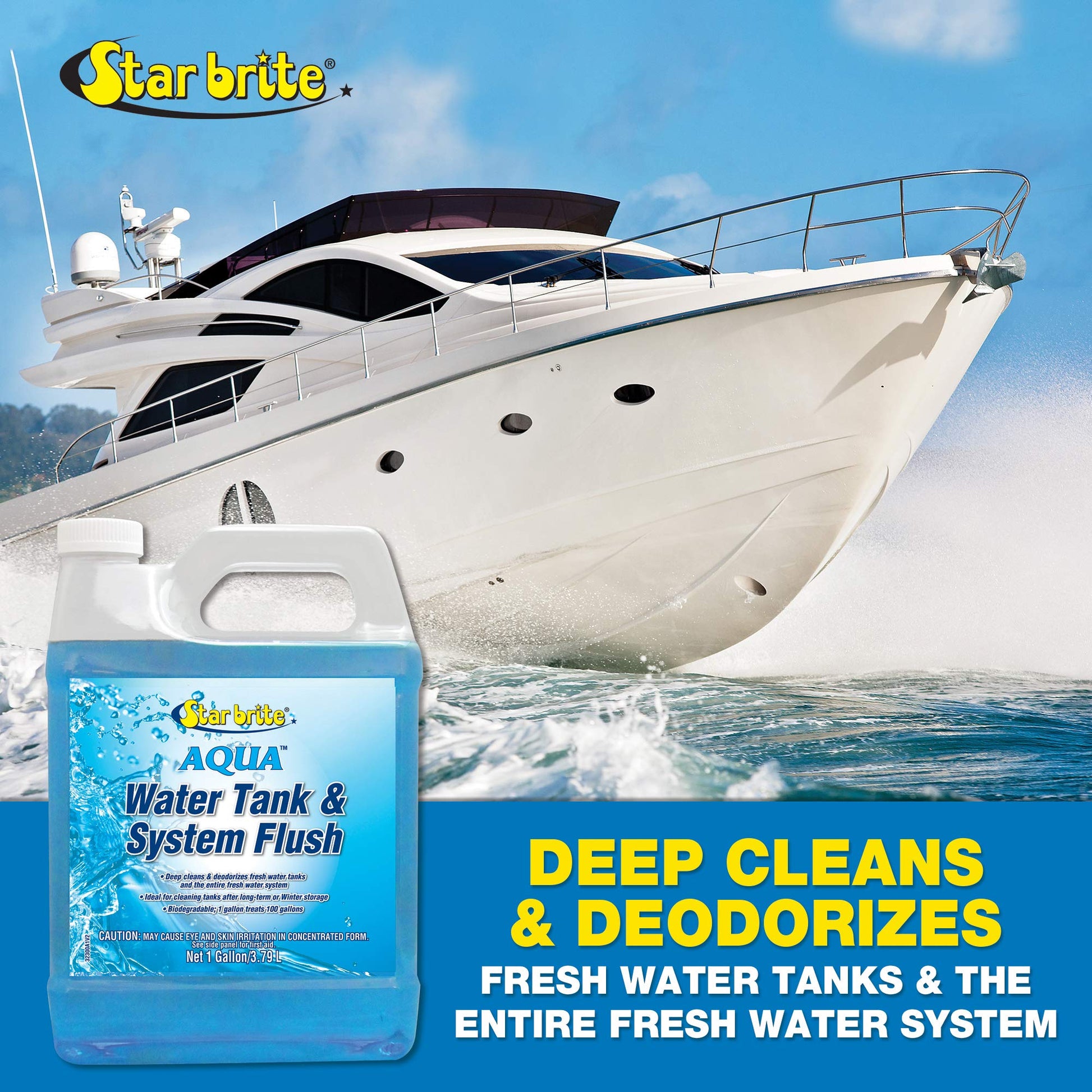 Star Brite Aqua Water Tank & System Flush - Deep Cleans & Deodorizes Fresh Water Tanks & Entire Drinking Water System - Ideal for Boats & RVs Coming Out of Storage 1 GAL (032300)