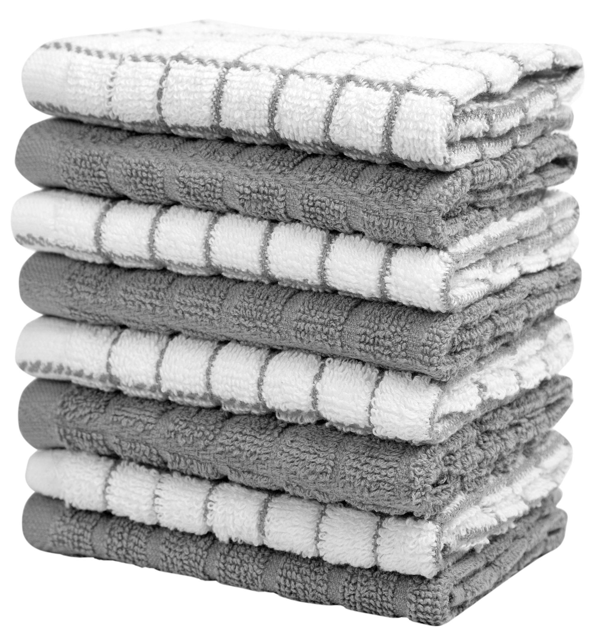 Bumble Dish Cloths (8 Pack) - 100% Cotton Dish Rags & Kitchen Washcloths for Washing Dishes | 12" x 12" | 405 GSM | Gray