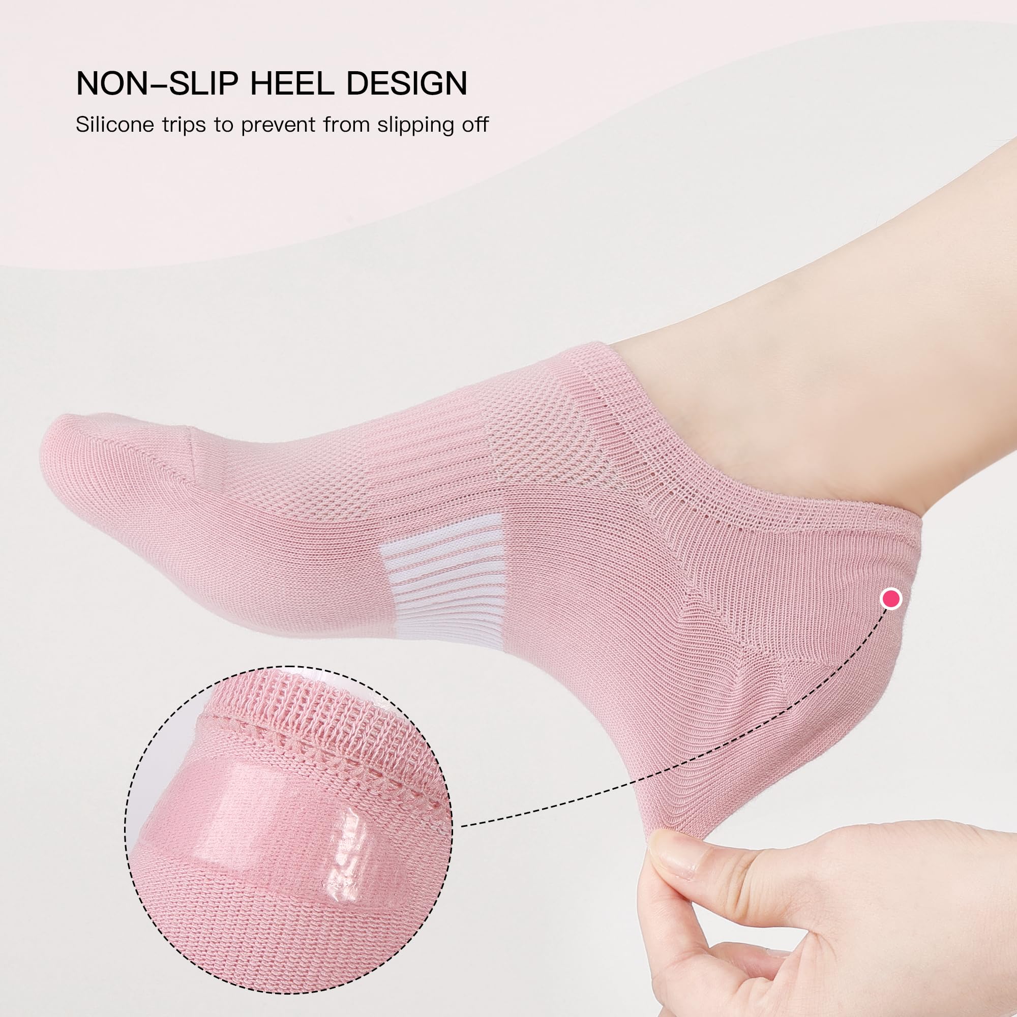 BUDERMMY No Show Socks Womens Low Cut Non Slip Athletic Cotton Invisible Women Sock 5 Pairs (US, Numeric, 9, 11, Regular, Regular, 5 Pairs Mixed)