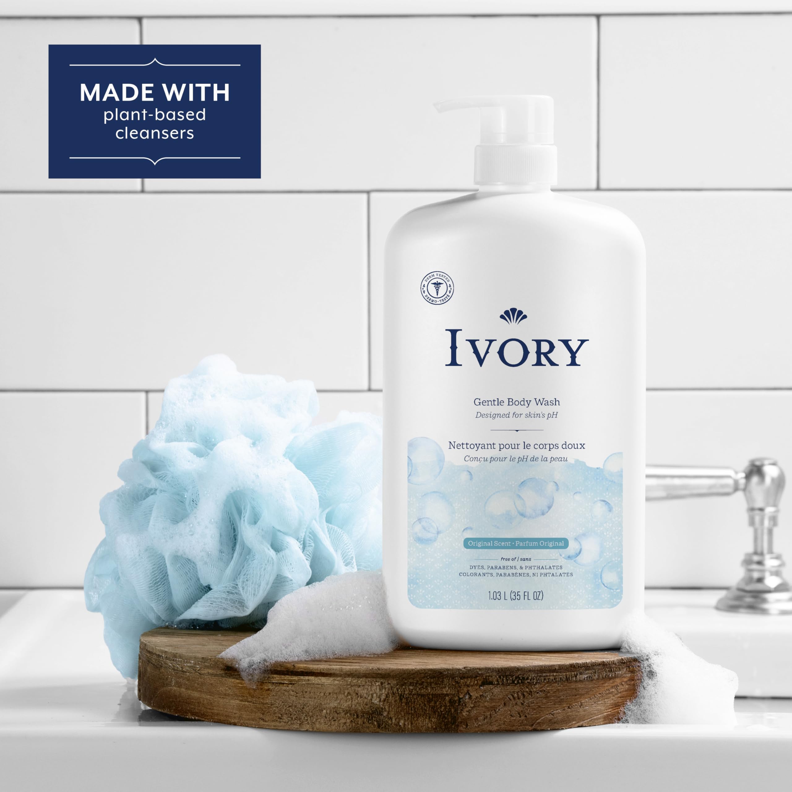 Ivory Body Wash, Designed for the Whole Family, Gentle Formula, Free of Dyes Heavy Perfumes Parabens Phthalates & Silicones, Original Scent, 35 oz