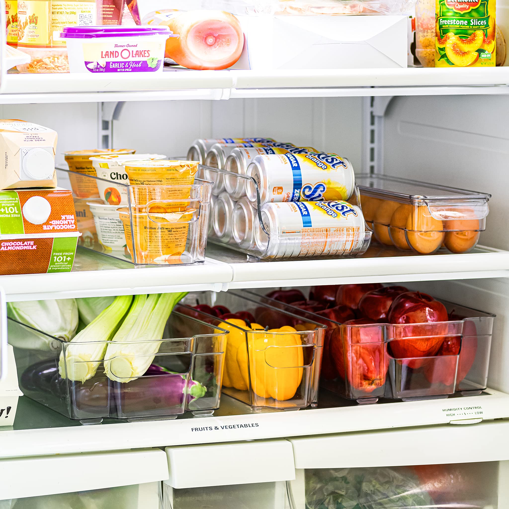 Sorbus Refrigerator Organizers and Storage Bins Set of 6 – Includes 2 Wide Bins, 2 Narrow Bins, Soda Can Organizer, and 14 Egg Holder – Clear Fridge Organizer Bins for