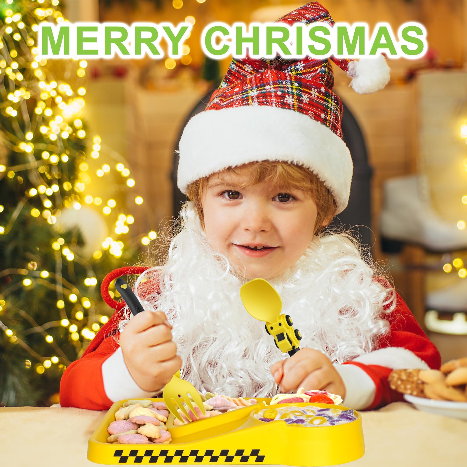 Deinyi Construction Toddler Utensils - Toddler Forks and Spoons - Kids Construction Truck Toys - Forks and Spoons Silverware Set - Christmas Birthday Gift Kids Toys for 1 2 3 4 5 year old, Yellow