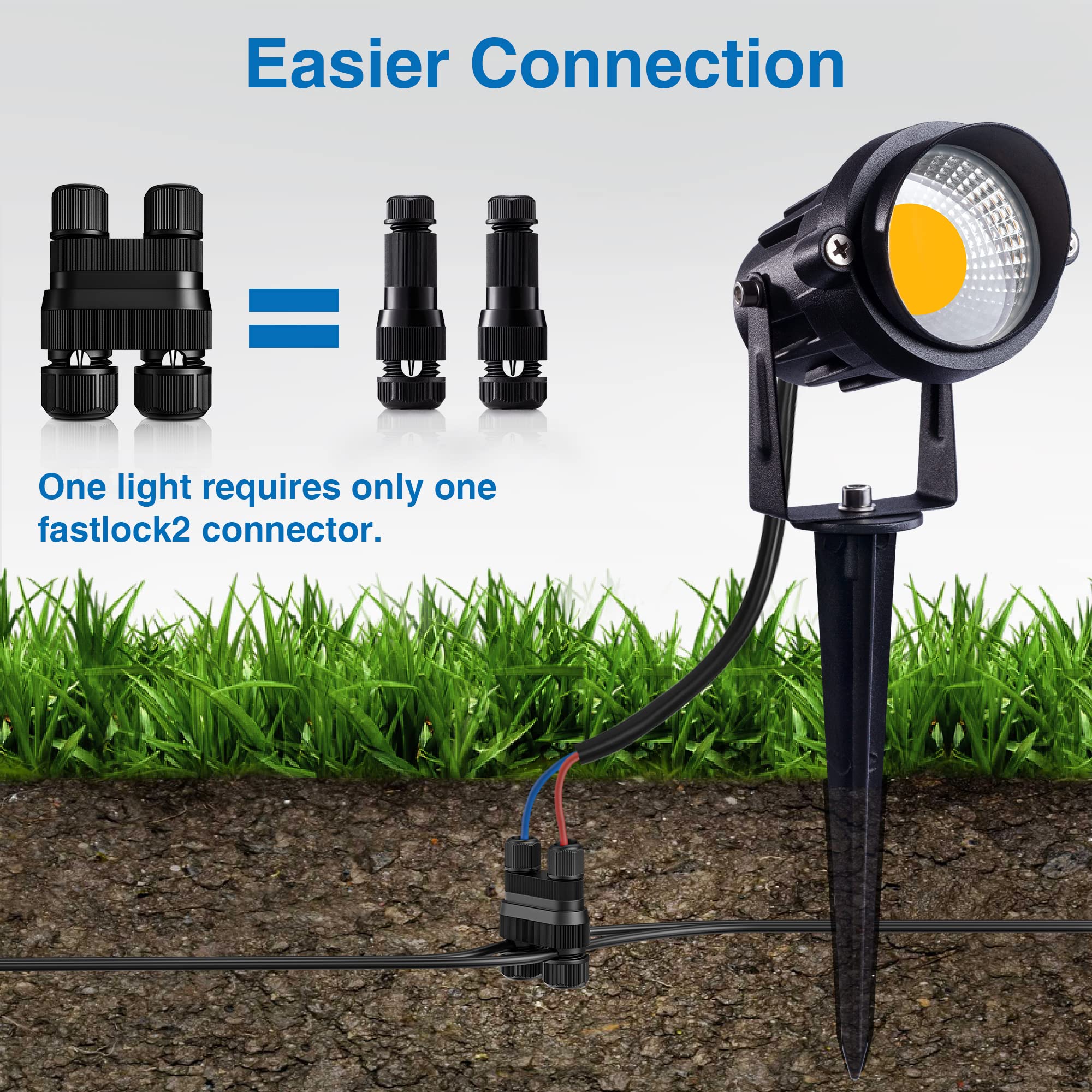 SUNVIE Low Voltage Wire Connector Fastlock2 Landscape Lighting Wire Connectors Waterproof Low Voltage Connector 12-18 Gauge Landscape Wire Connectors for Garden Light Pathway Lights, 8 Pack