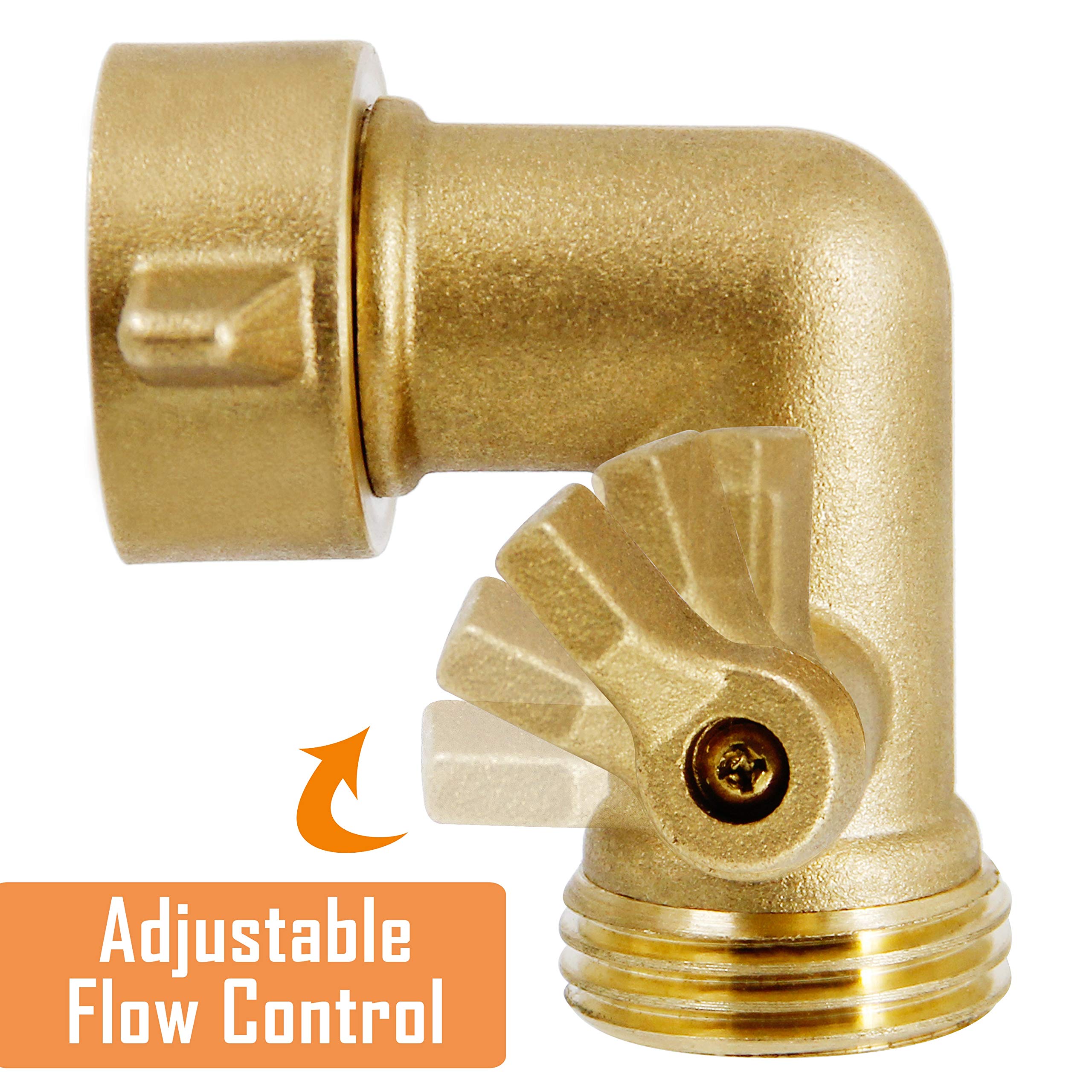 Lifynste Garden Hose Elbow Connector, 90 Degree Brass Garden Hose Elbow Adapter with Shut Off Valves, 2 Pack