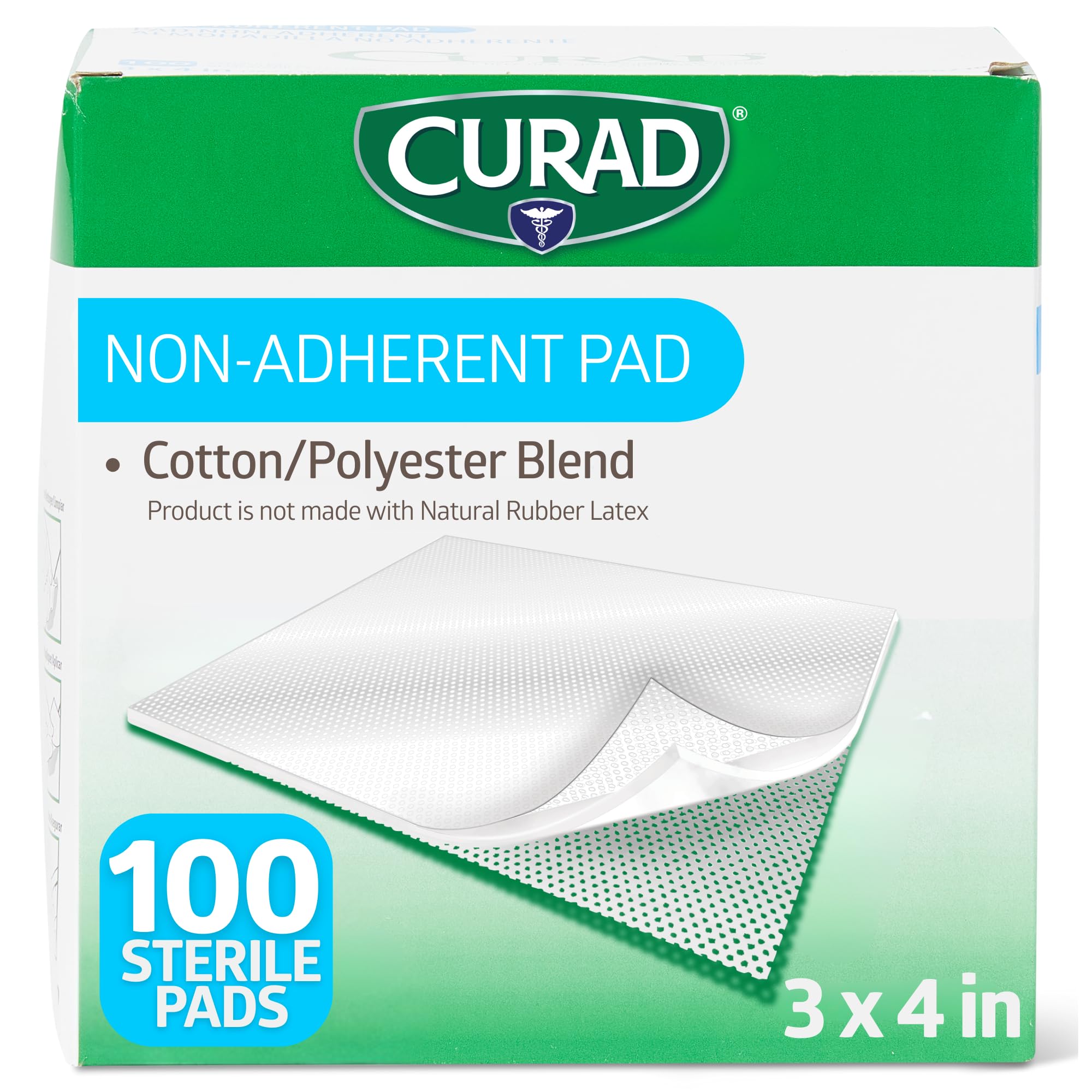 CURAD Sterile Non-Adherent Pads (Pack of 100), 3"x4", for gentle wound dressing and absorption without sticking