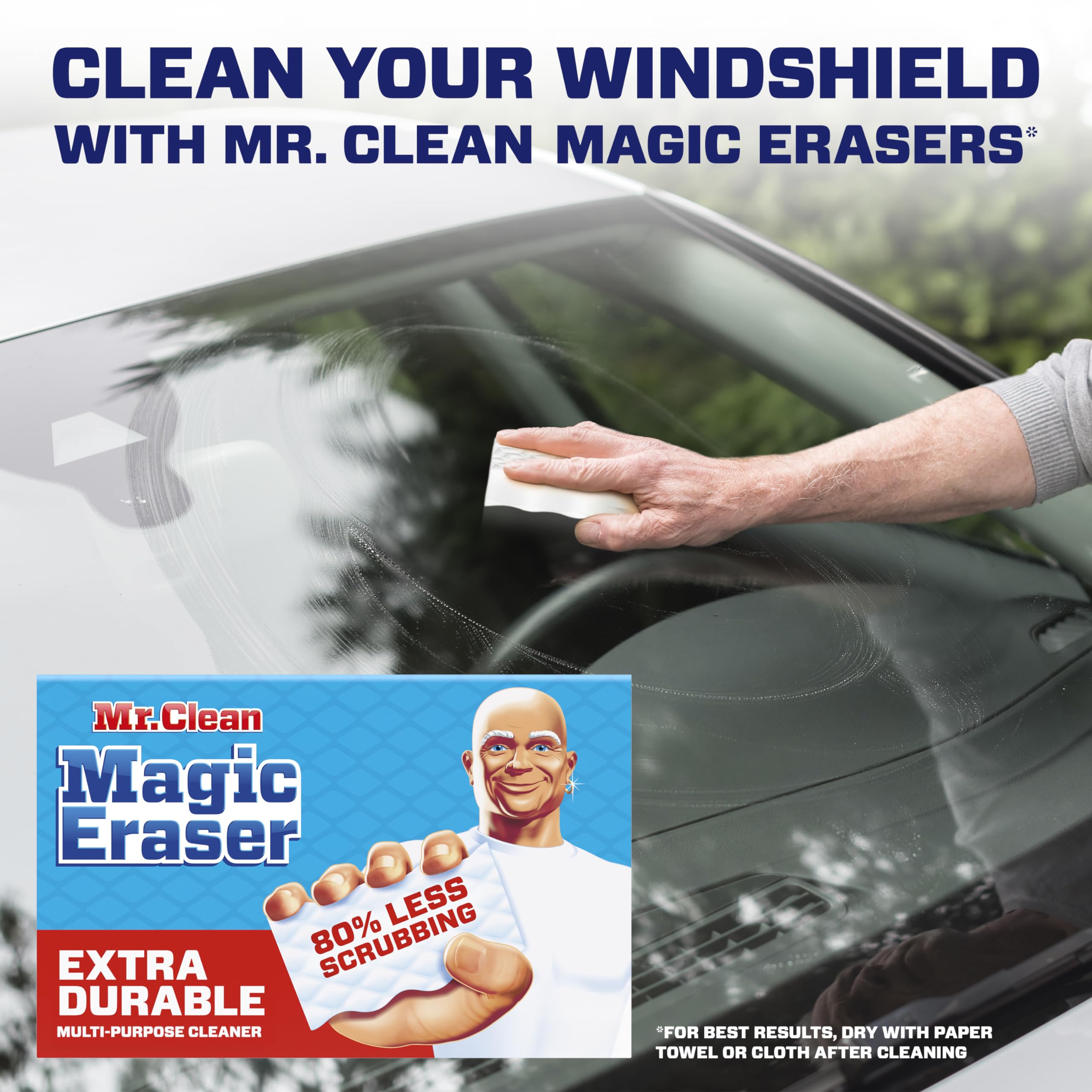 Mr. Clean Magic Eraser, Extra Durable, Multi Purpose Cleaner, Shoe, Bathroom, Shower, and Car Window and Windshield Cleaner, Cleaning Pads, 10 Count