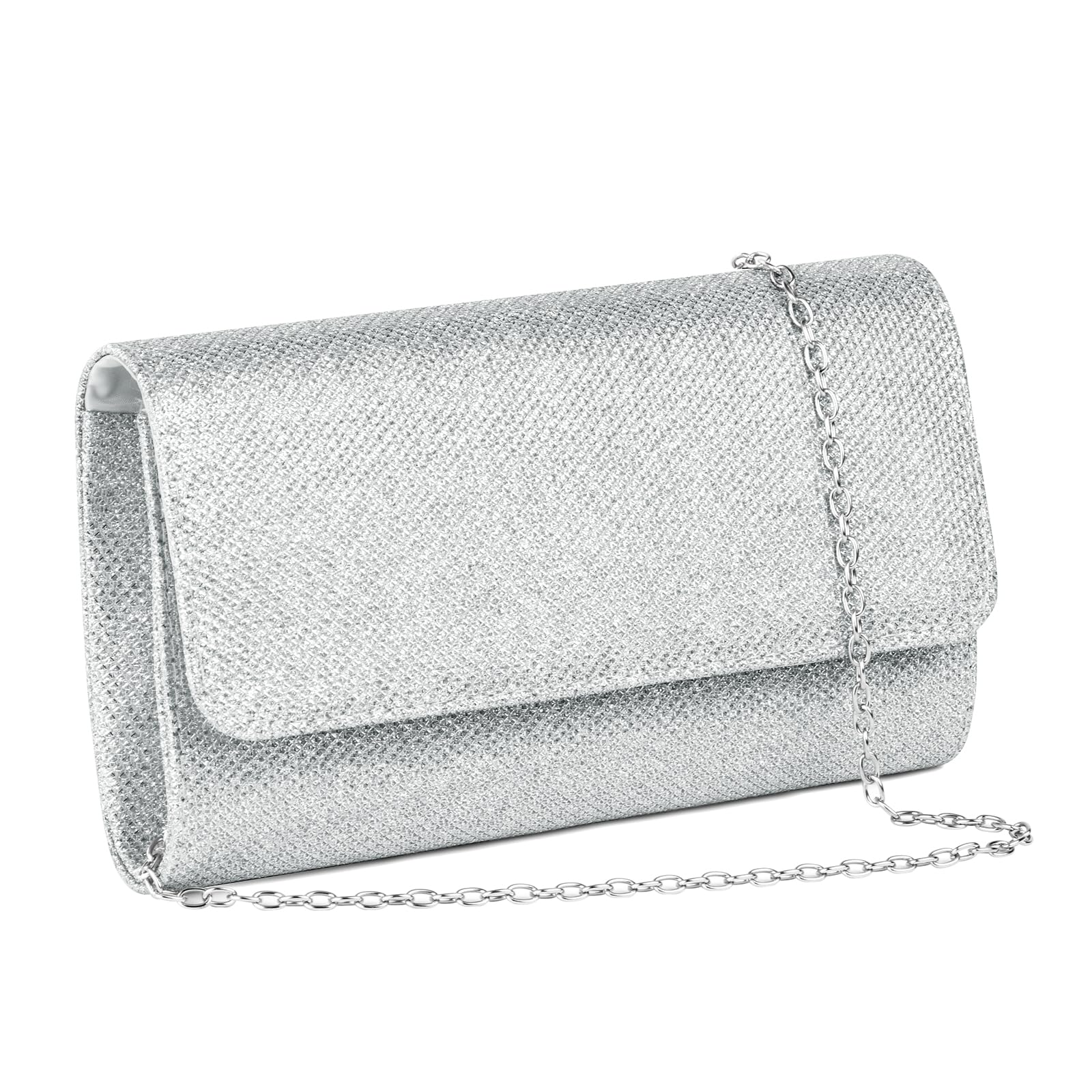 OSDUE Evening Bag Clutch Purses for Women, Glitter Evening Bag Sparkling Envelope Packet with Detachable Chain for Prom Wedding Party Banquet Date (Silver)