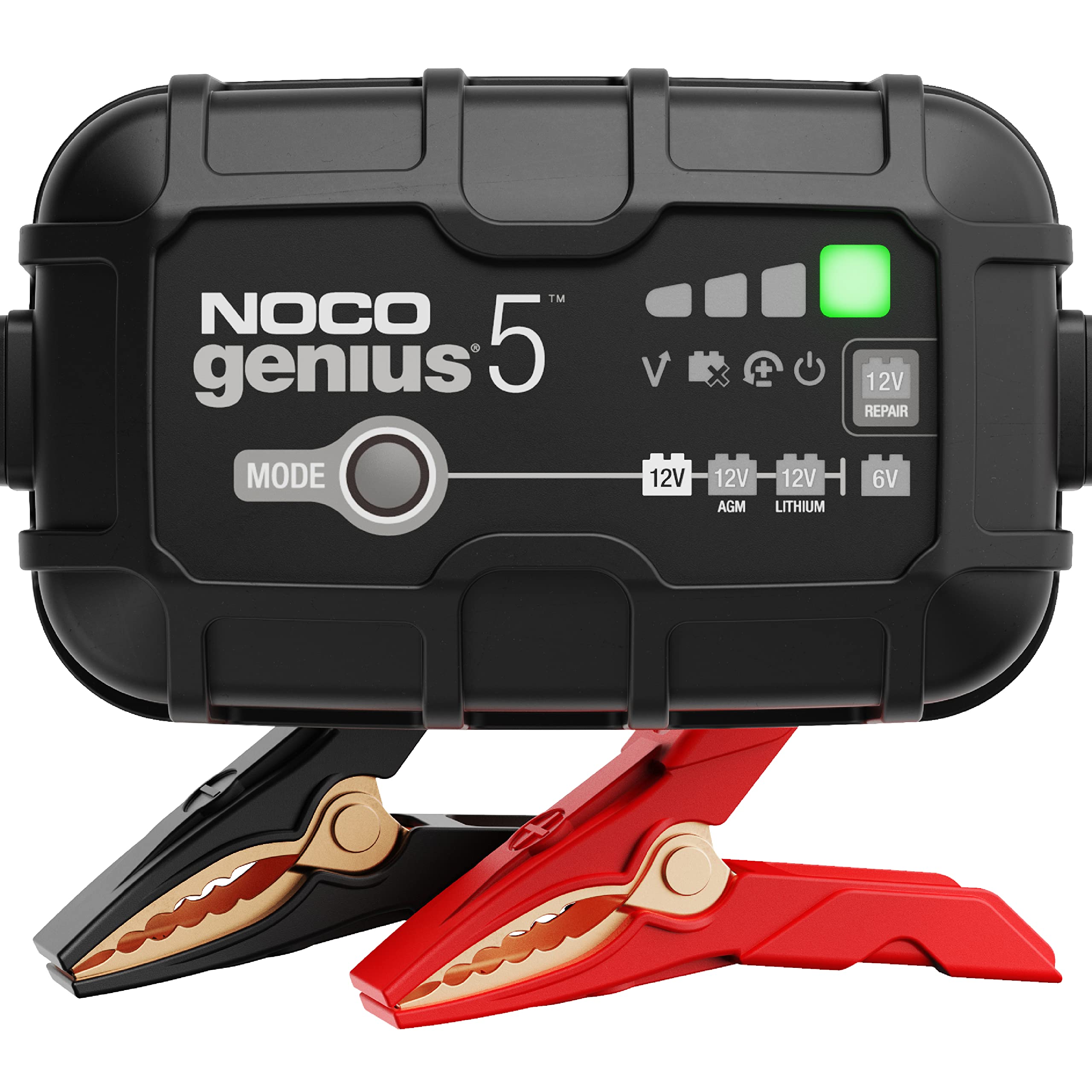 NOCO GENIUS5: 5A 6V/12V Smart Battery Charger - Automatic Maintainer, Trickle Charger & Desulfator with Overcharge Protection & Temperature Compensation - For Lead-Acid & Lithium Batteries