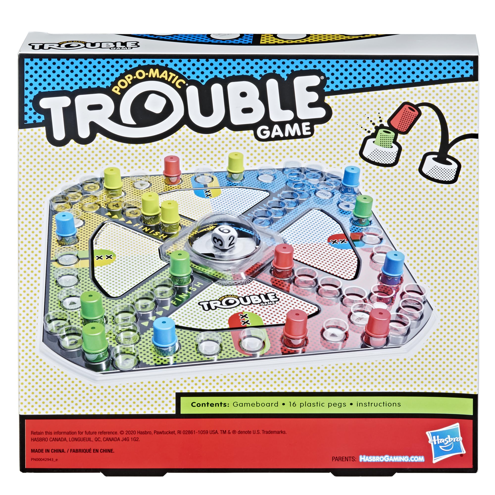 Hasbro Gaming Trouble Kids Board Game, Pop-o-Matic Trouble Game, Kids Games for 2-4 Players, Family Board Games for Kids, Kids Gifts, Ages 5 and Up, Packaging May Vary