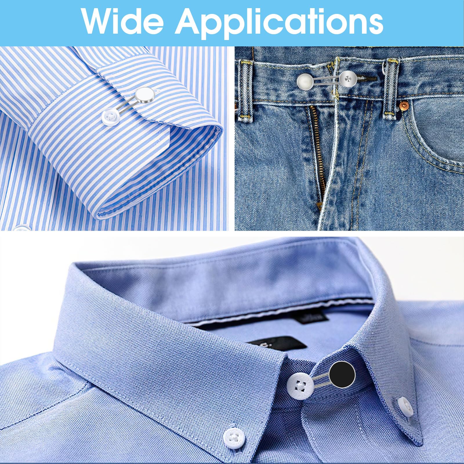 PEASUG 16 Pcs Collar Extenders for Mens Shirts, Elastic Button Extender for Dress Shirts, Tie, Neck Extenders for 1/2 Size Expansion of Men Dress Shirts, Suit