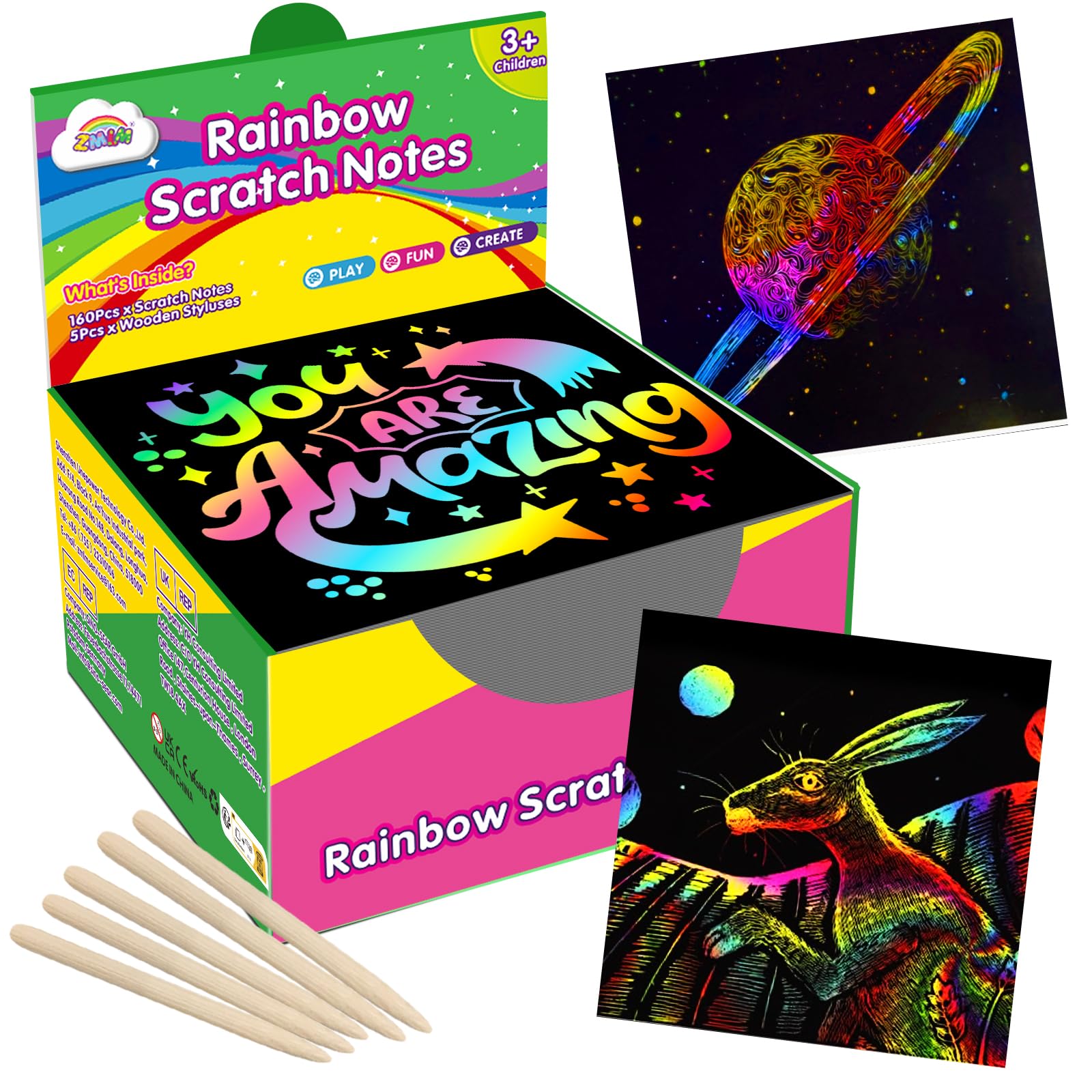 ZMLM 165 Rainbow Scratch Paper Art Crafts Mini Notes Kids Gifts 4 5 6 7 8 9 10 Years Old Girls Boys Students Teens Classroom Prizes School Supplies Birthday Party Travel Toy Activity
