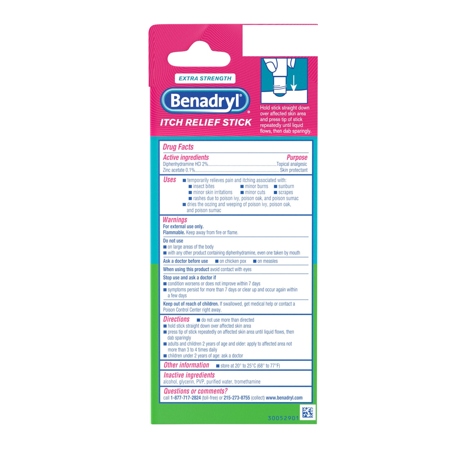 Benadryl Extra Strength Anti-Itch Relief Stick, Bug Bite Itch Relief, Diphenhydramine HCl Topical Analgesic & Zinc Acetate Skin Protectant, Great for Camping Essentials, 0.47 fl oz