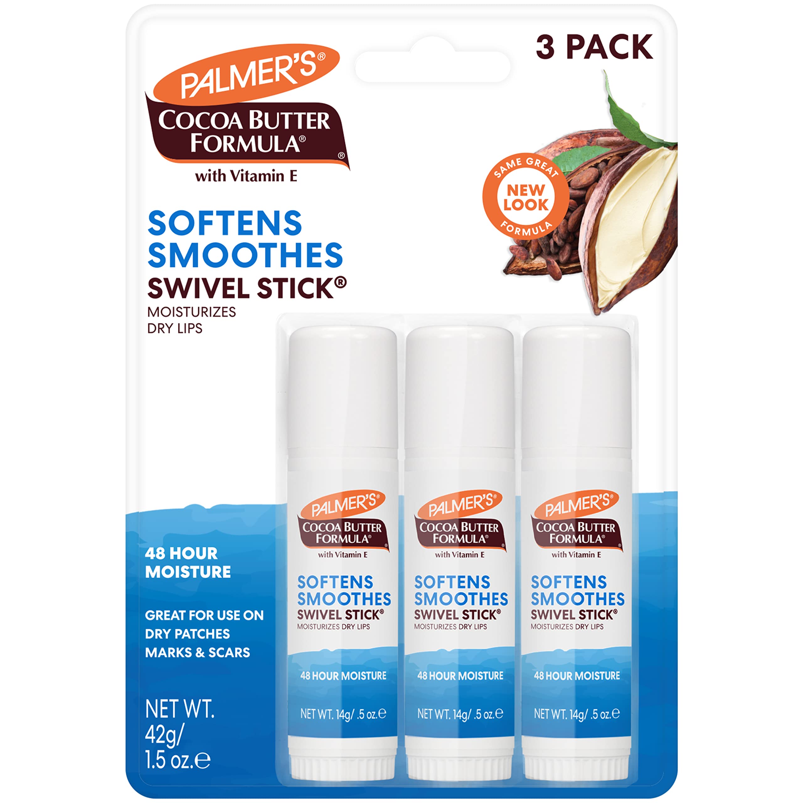 Palmer's Cocoa Butter Formula Moisturizing Swivel Stick with Vitamin E, Lip Balm Easter Basket Stuffer, Face & Body Moisturizer Stick, Ideal for Treating Dry Skin Patches (Pack of 3)