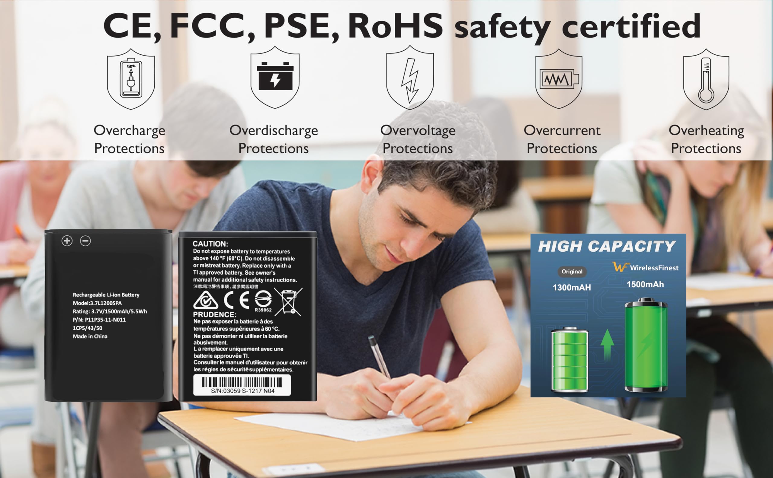 TI-84 Plus CE Battery Replacement Fit Texas Instruments TI-84 Plus CE C Graphing Calculator, TI NSpire CX/CX II/CX CAS, P11P35-11-N01 & 3.7L12005SPA Battery, Fix Dead Power Issue & Error Validating OS