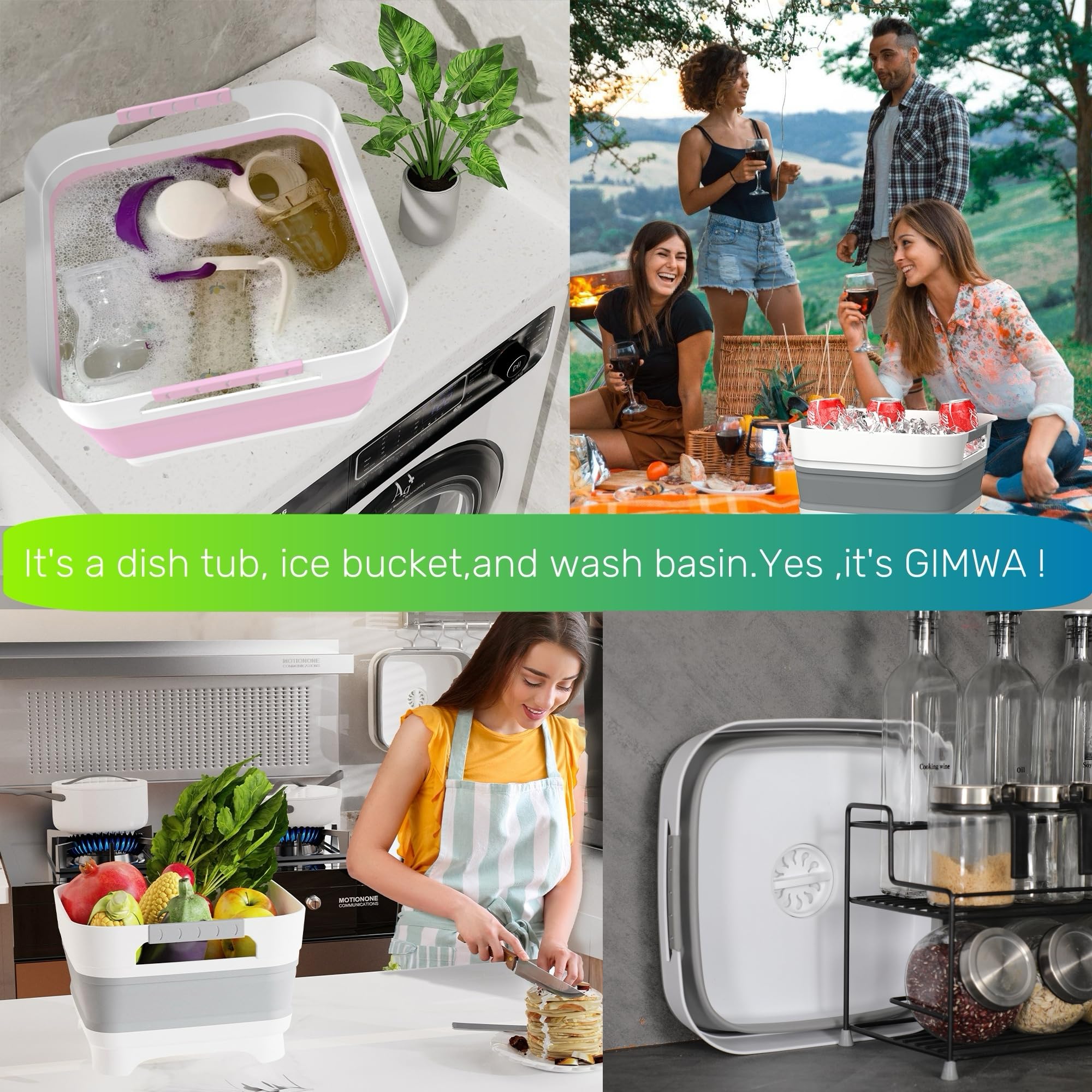 GIMWA Wash Basin for Baby Bottles, Foldable, Versatile Wash Tub for Kitchen, RV, Outdoor Camping Sink, Sturdy & Easy to Clean