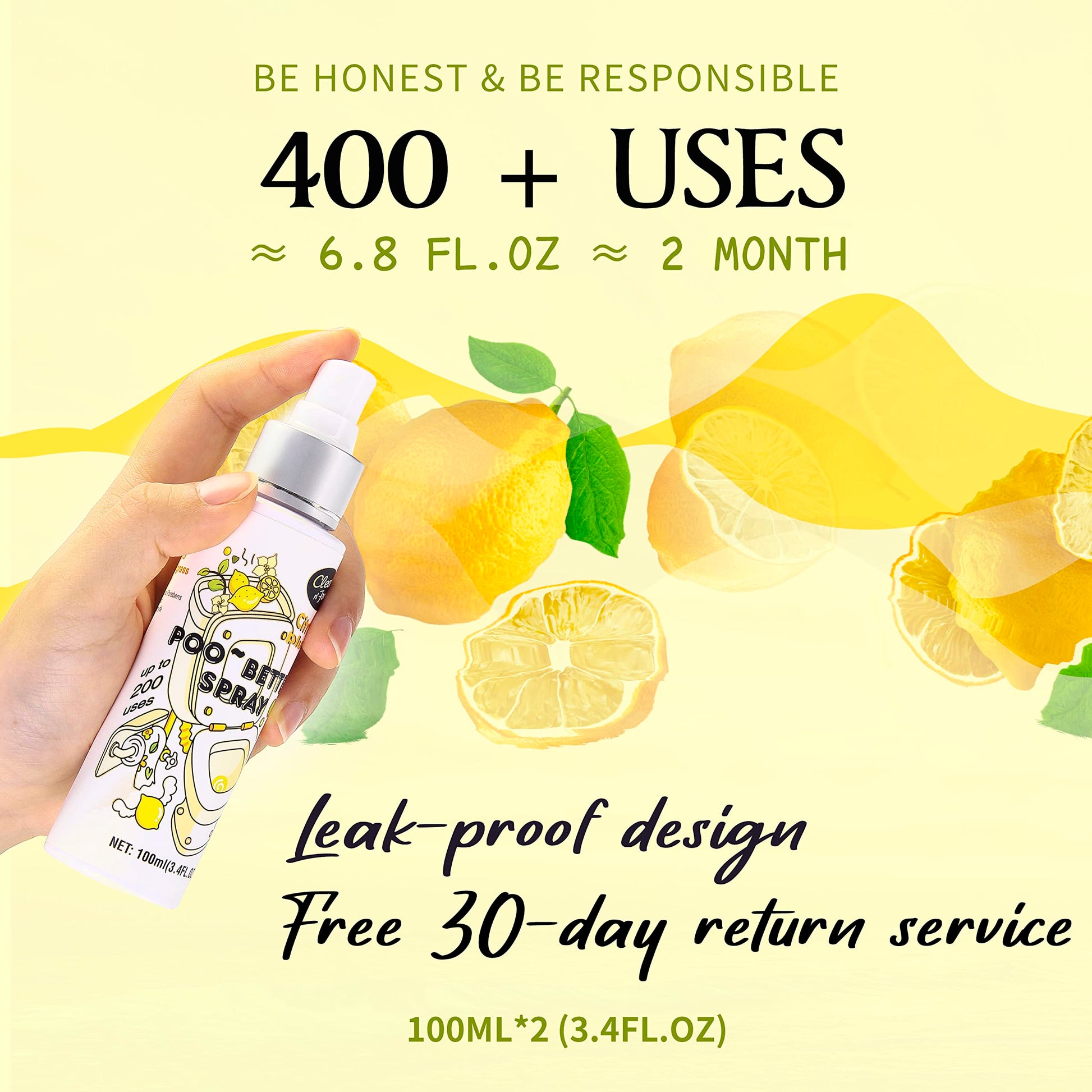 Clean-n-Fresh Toilet Spray, 6.8 Fl.oz Poo Spray | Up to 400+ Uses, 100% Natural Plant Essential Oil Citrus Scent, Bathroom Deodorizer