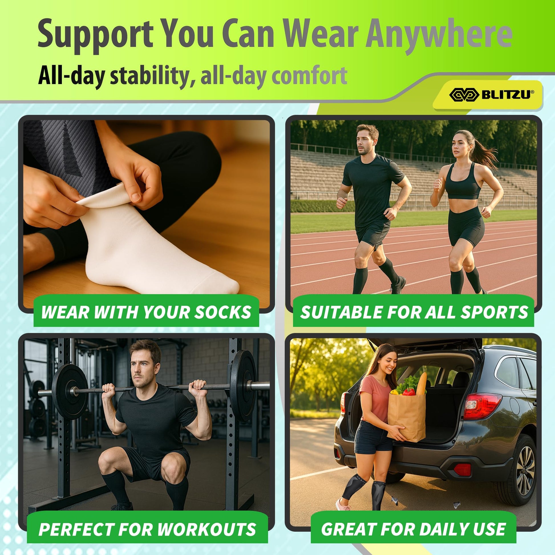 BLITZU Calf Compression Sleeves for Men and Women. Footless Compression Socks Support for Varicose Vein, Nursing, Running. Leg Sleeve Brace for Shin Splints, Pain Relief & Reduces Swelling Black L-XL