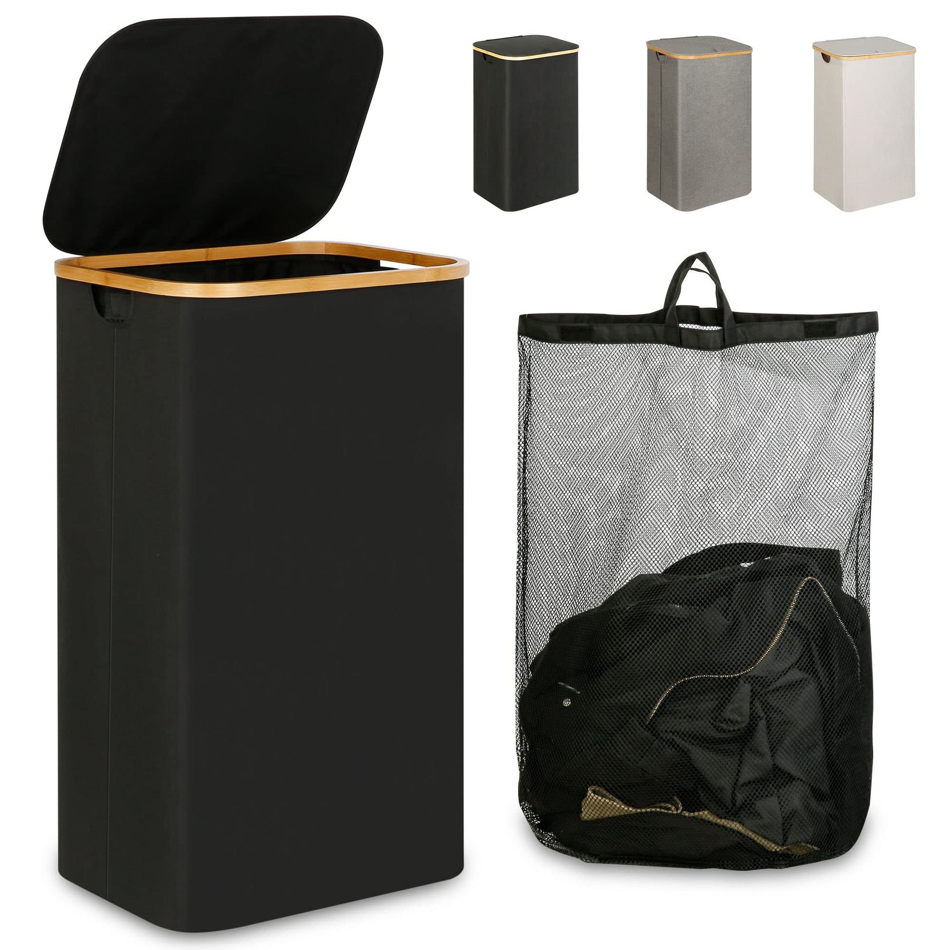 iEGrow Laundry Hamper with Lid, 110L Large Laundry Hamper with Handle and Lid, Collapsible Clothes Basket Organizer with Removable Inner Bag for Clothes Toys Towels - Black
