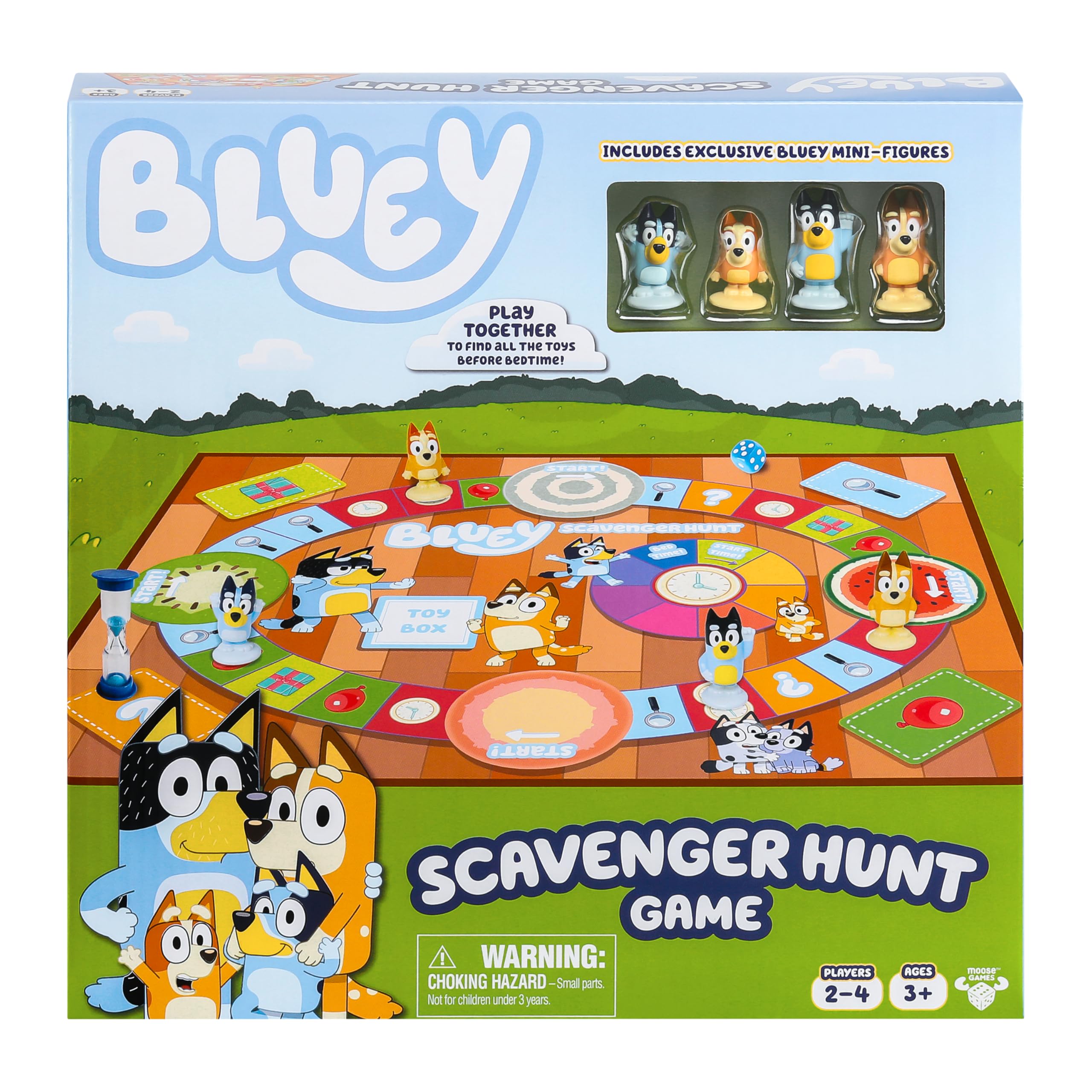 Bluey Scavenger Hunt Board Game, Cooperative Play with 4 Exclusive Mini-Figures, Learning Toys for 5+ Year Old, Fun Toy Token Collecting Game