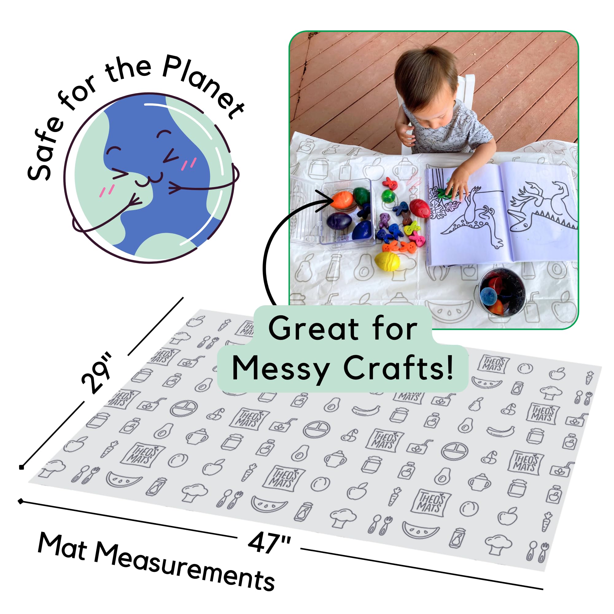 30 Pack | Disposable Splat Mats | Biodegradable + Compostable | THEO'S MATS | Under Highchair Splat Mat for Floor | Baby Led Weaning Supplies | (THEO001)