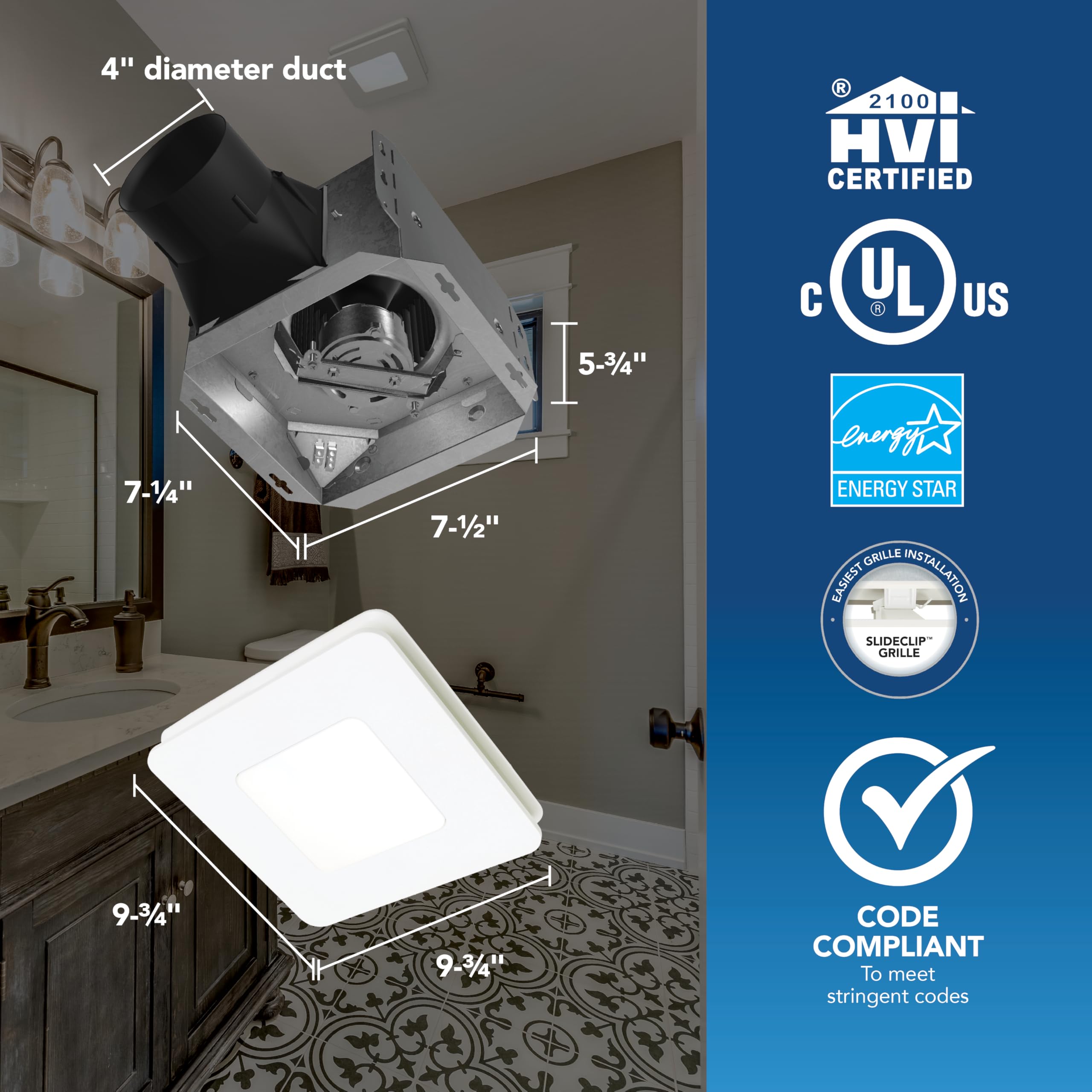 Broan-NuTone Bathroom Exhaust Fan with Light, LED, Easy Install, 80 CFM, 1.5 Sones, Energy Star Certified