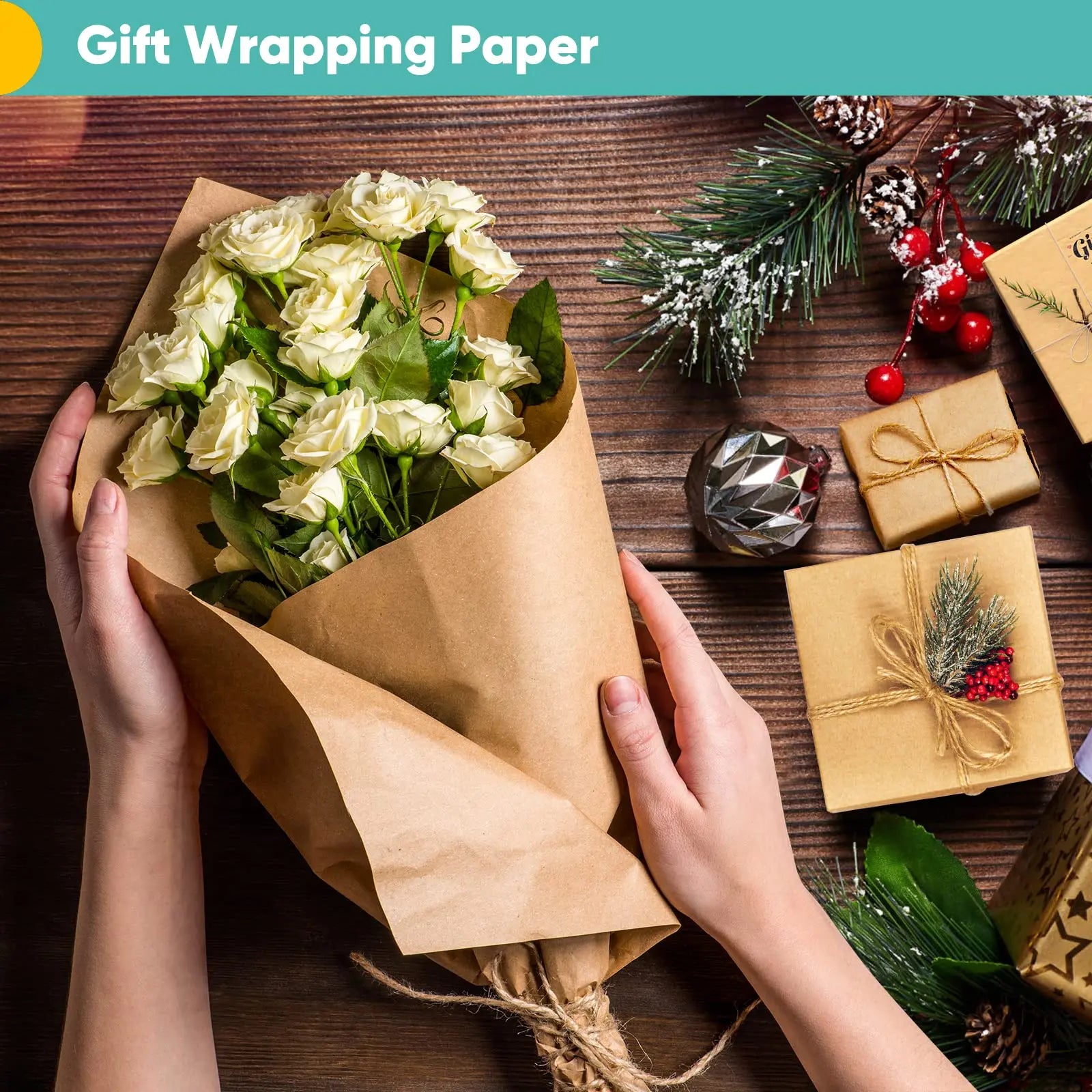 Vanhench Brown Packing Paper Roll 15"×450" (38') for Moving Boxes Supplies, Art Craft Kraft Paper Roll for Gift Floral Bouquet Flower Wrapping, Poster Bulletin Board Paper