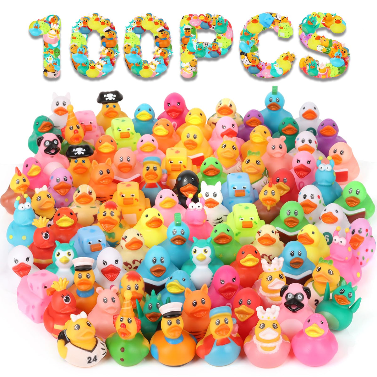 100er Pack Gummienten in Großpackung, verschiedene Enten zum Ducking für Jeeps, Mini-Gummientchen für Baby-Badespielzeug, Kinder-Badespielzeug für Pool, Geburtstagsgeschenke, Partyzubehör