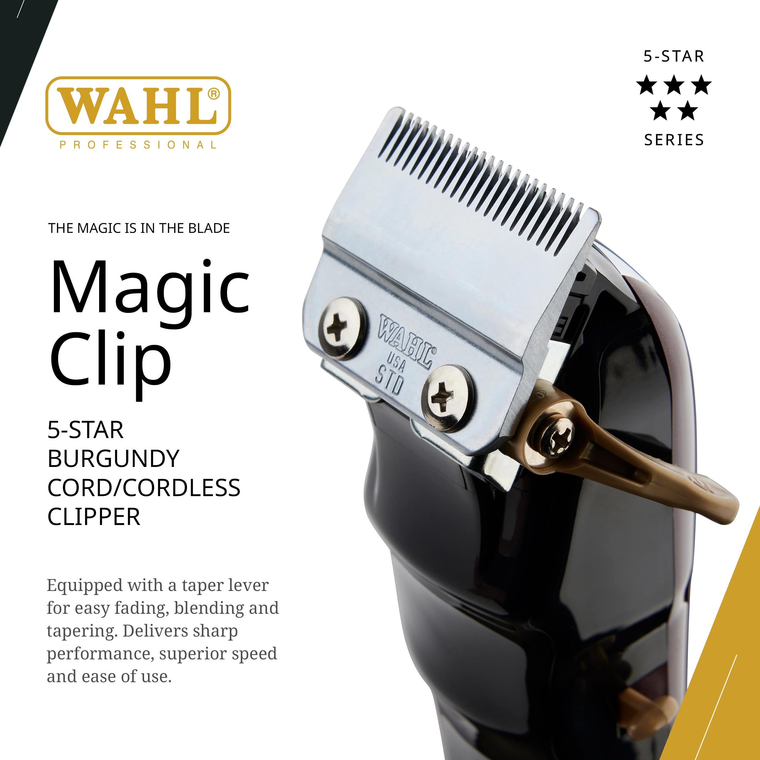 Wahl Professional 5 Star Series Magic Clip Cordless Hair Clipper, Stagger-Tooth Blade Professional Hair Trimmer with Attachments, 100+ Minute Run Time, 120 V, 60Hz